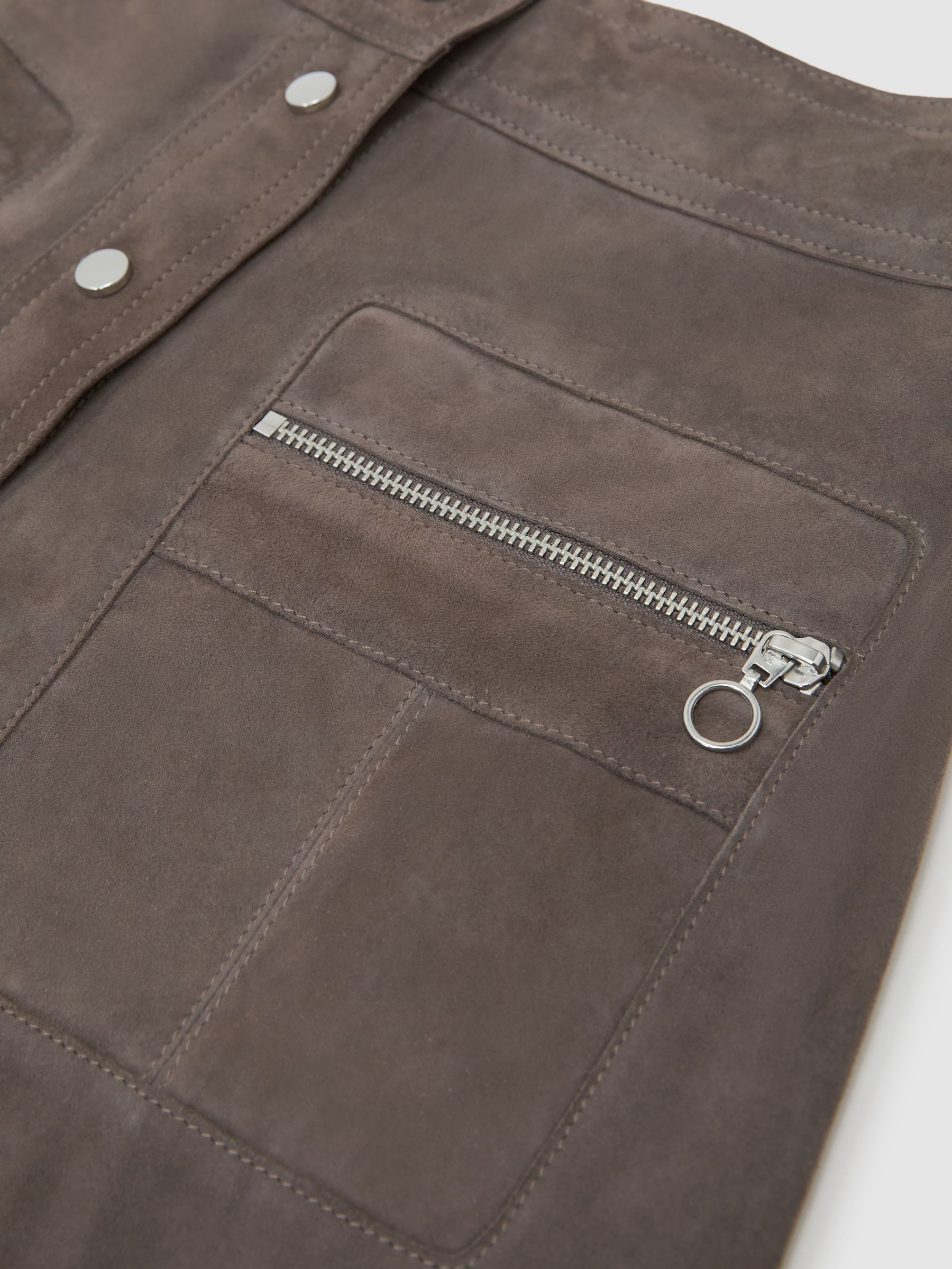 Suede Zip-Pocket Mini Skirt in Dark Grey - Image 7 of 7
