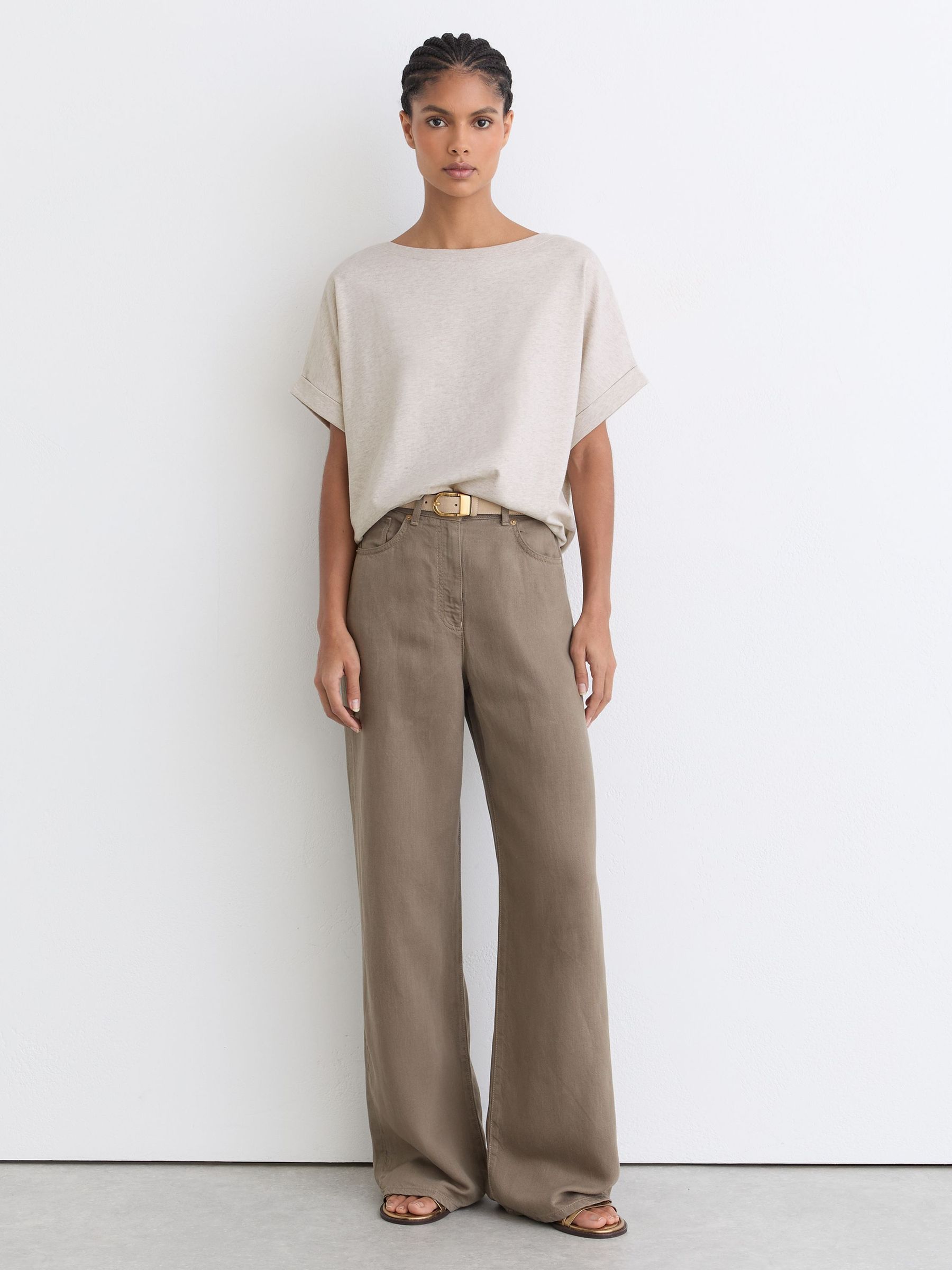 Cotton Wide-Neck Relaxed-Fit T-Shirt in Neutral Marl - Image 1 of 6