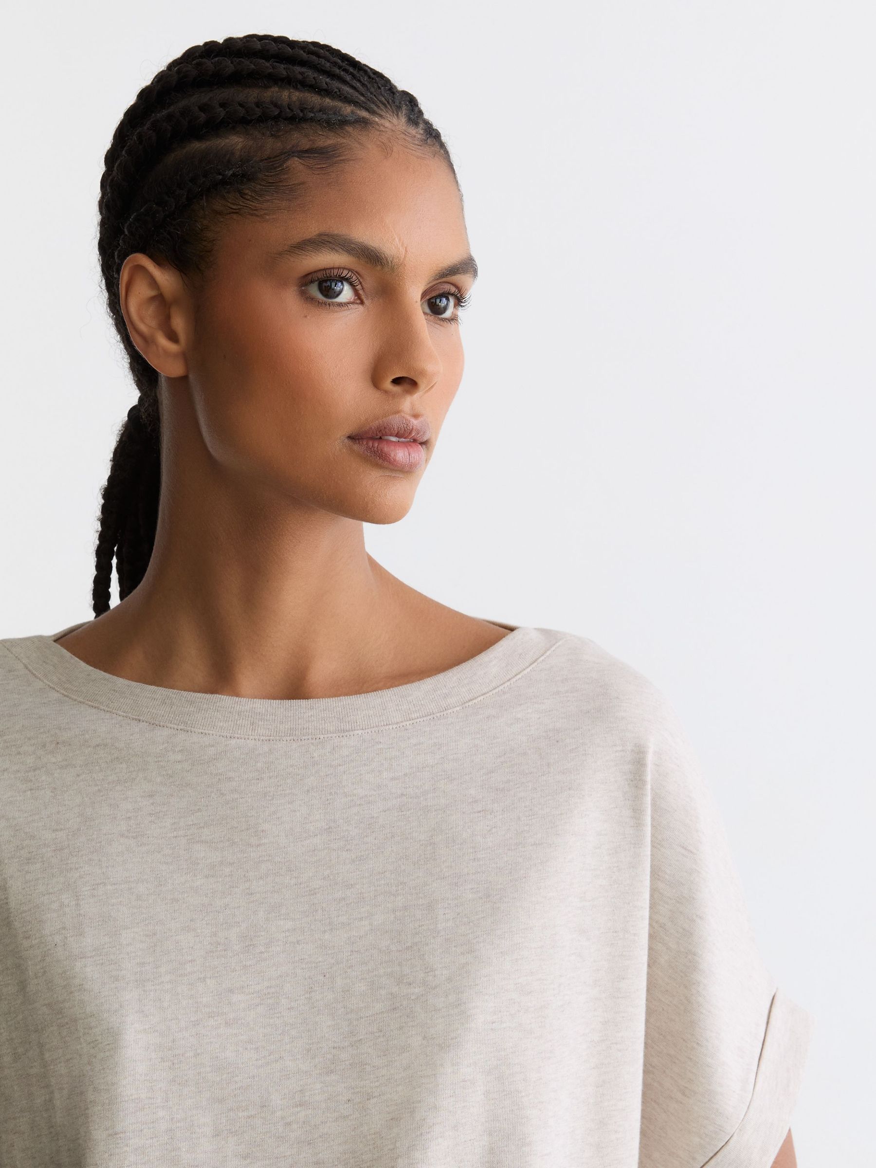 Cotton Wide-Neck Relaxed-Fit T-Shirt in Neutral Marl - Image 4 of 6
