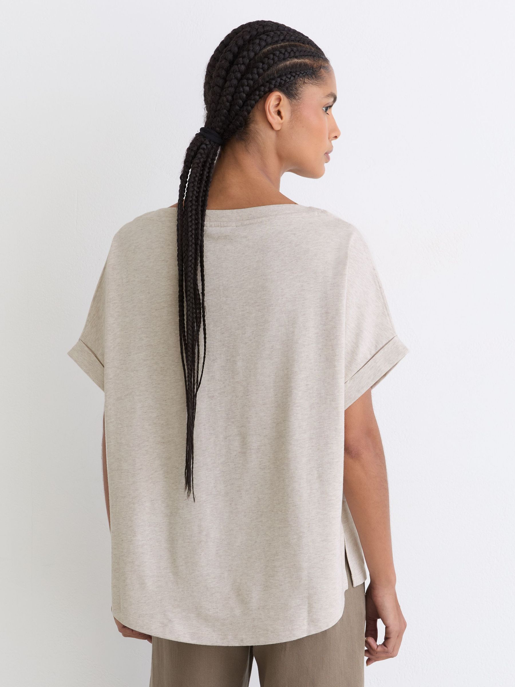Cotton Wide-Neck Relaxed-Fit T-Shirt in Neutral Marl - Image 5 of 6
