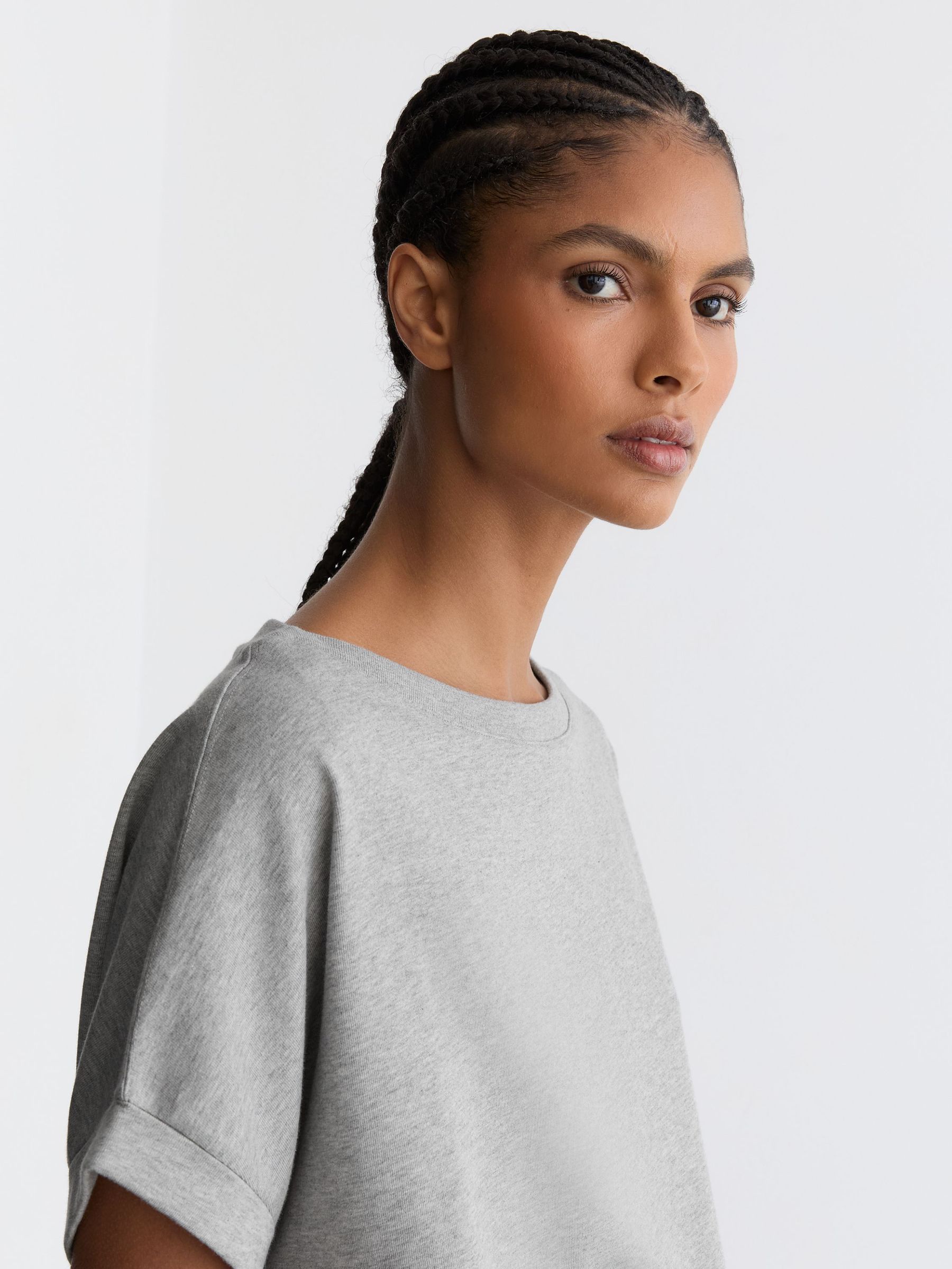 Cotton Wide-Neck Relaxed-Fit T-Shirt in Grey Marl - Image 4 of 6