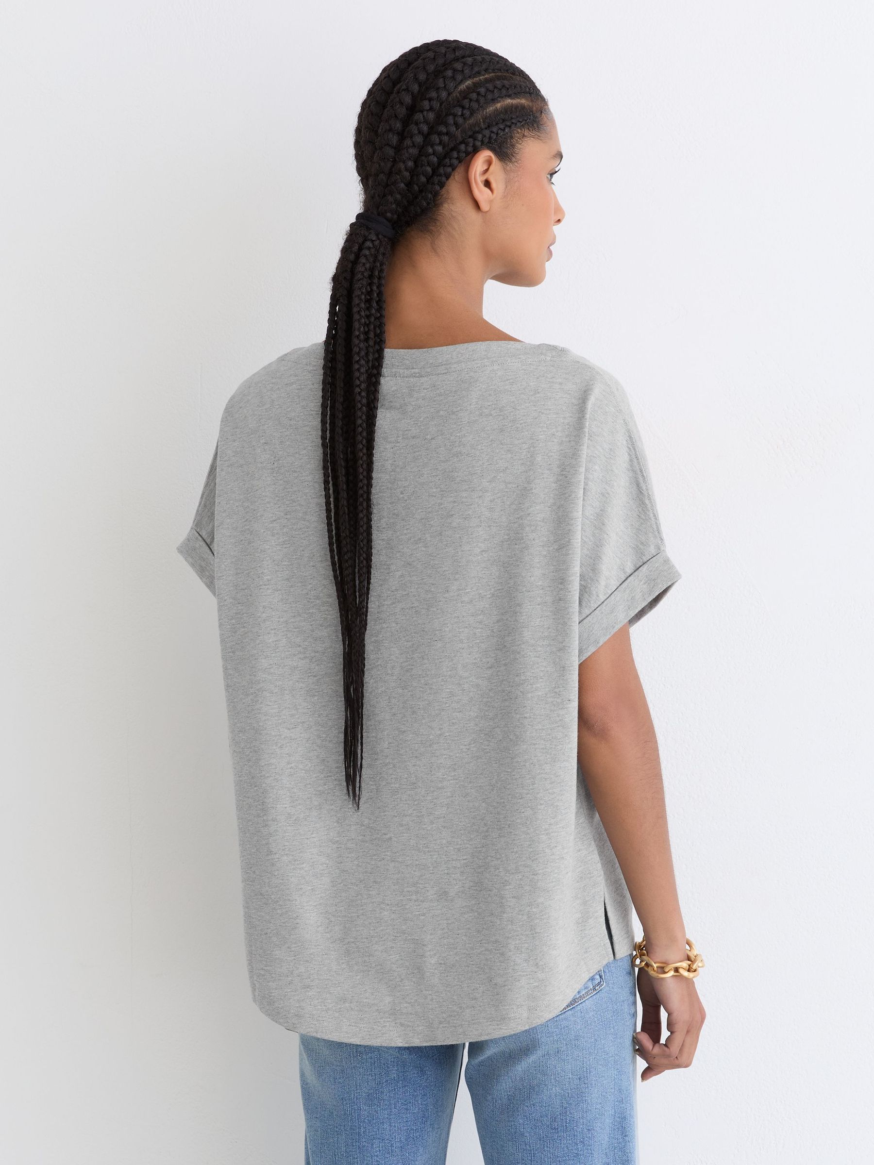 Cotton Wide-Neck Relaxed-Fit T-Shirt in Grey Marl - Image 5 of 6
