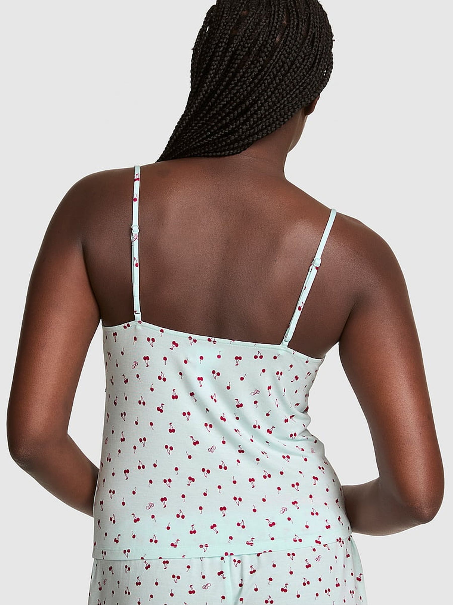Spray Blue Cherries Print Modal Lace Cami Pyjama Top - Image 2 of 2