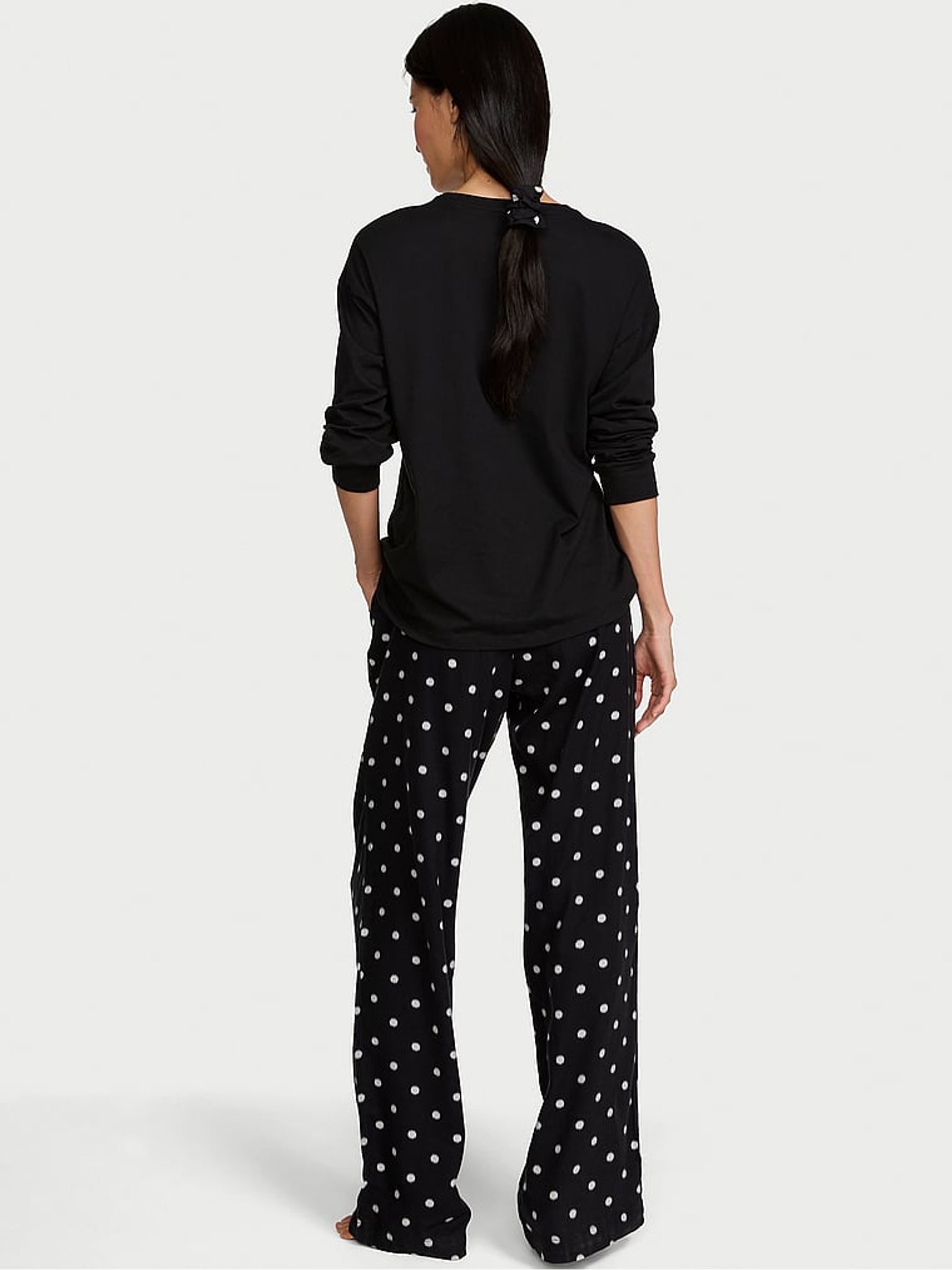 Black Polka Dot Long Sleeve Flannel Pyjamas Set - Image 2 of 2
