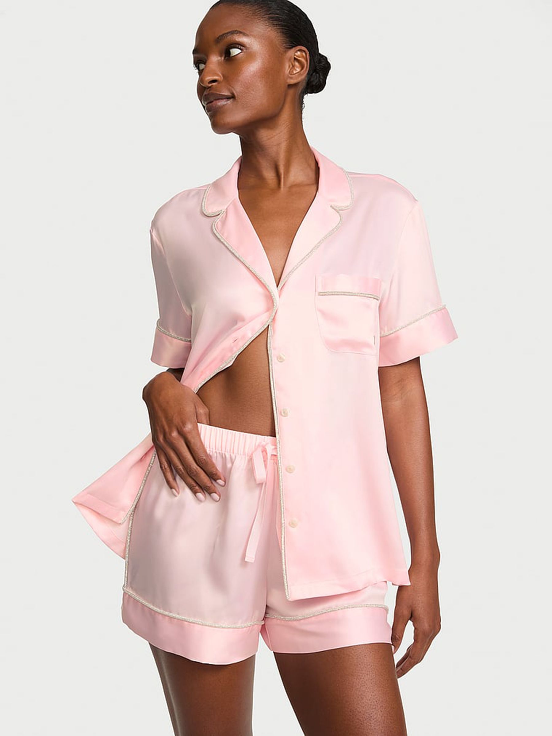 Angel Pink Shine Satin Short Pyjamas Set - Image 1 of 3