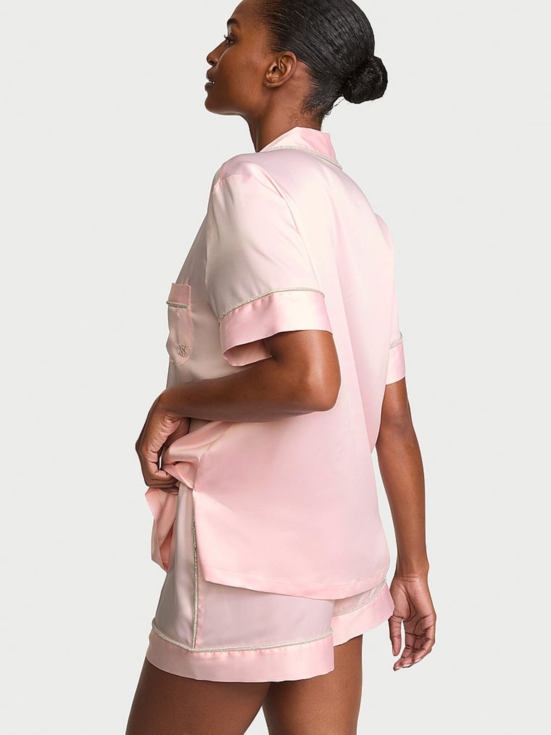 Angel Pink Shine Satin Short Pyjamas Set - Image 2 of 3