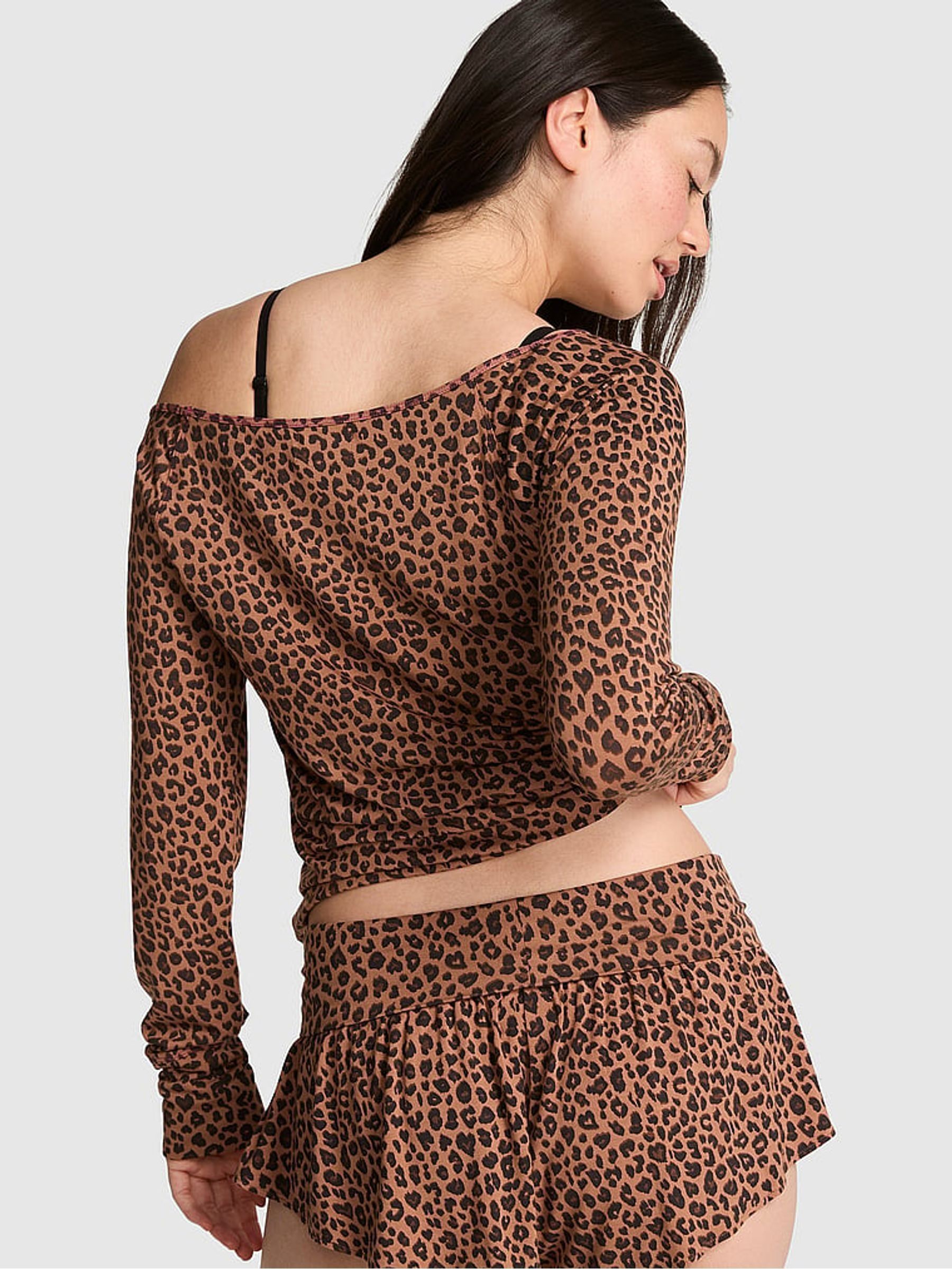 Leopard Brown Modal Long Sleeve Pyjamas Top - Image 2 of 2 Leopard Brown Modal Long Sleeve Pyjamas Top - Image 2 of 2