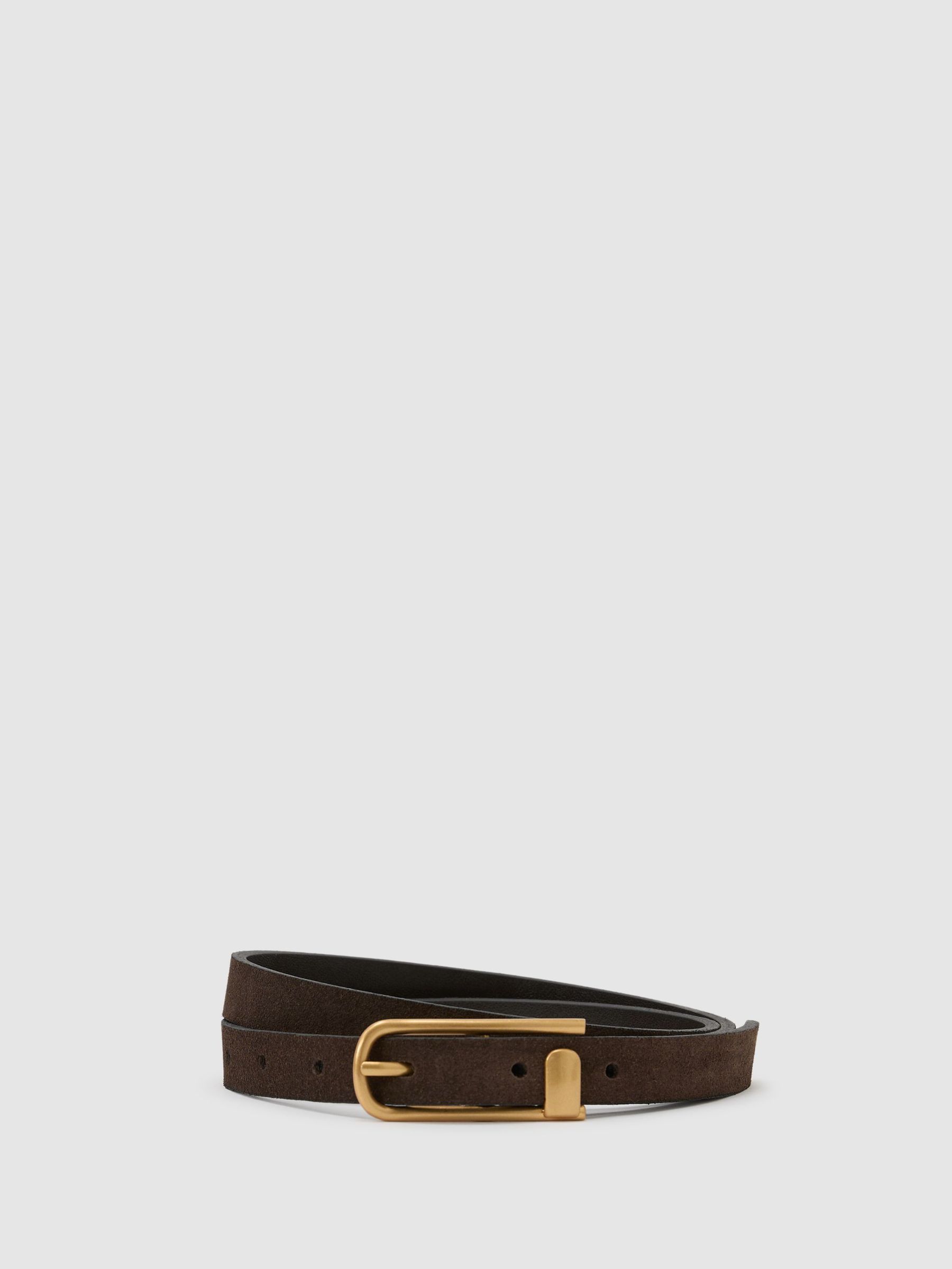 Slim Suede Half-Keeper Belt in Chocolate - Image 2 of 5