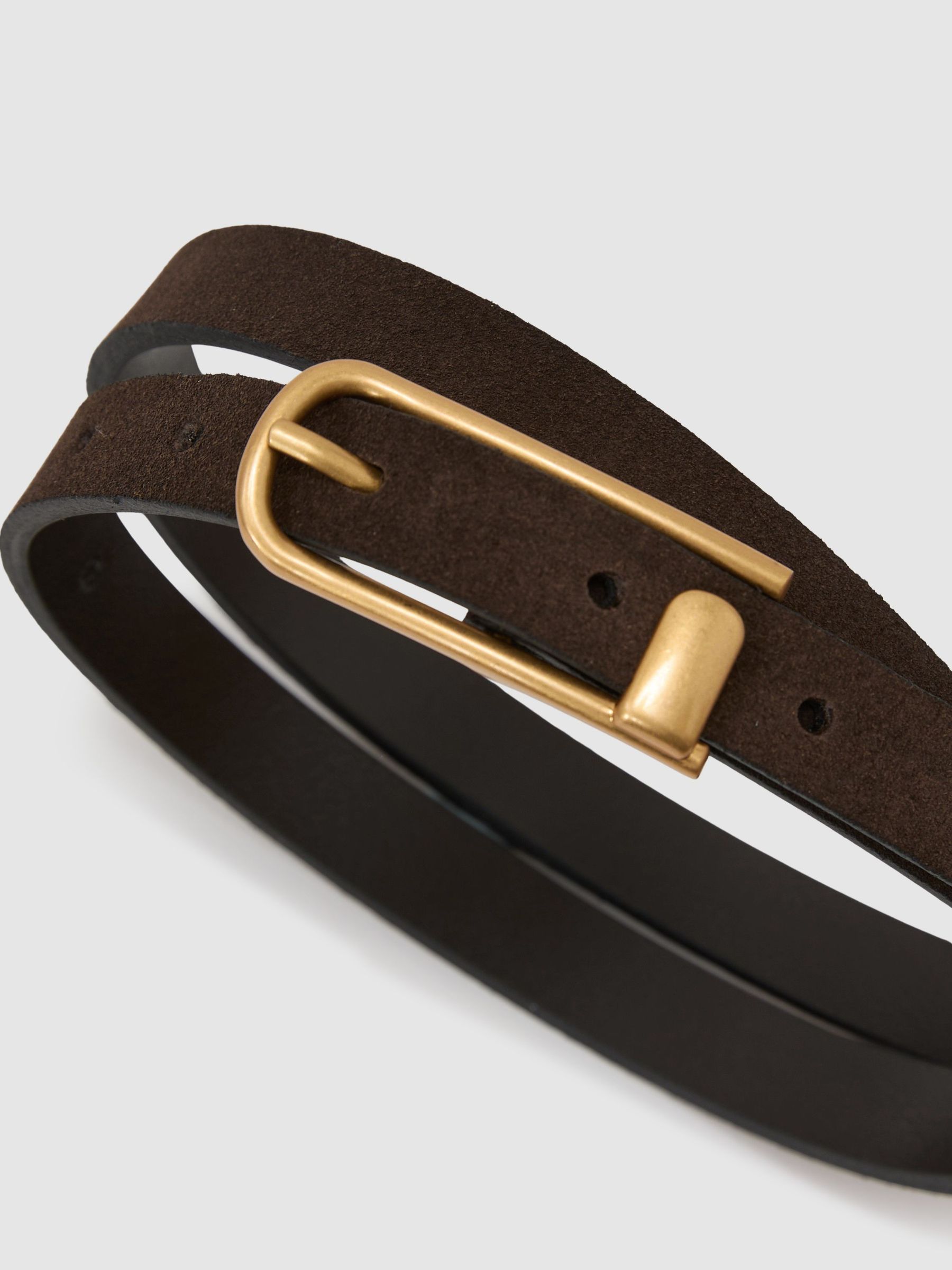 Slim Suede Half-Keeper Belt in Chocolate - Image 3 of 5