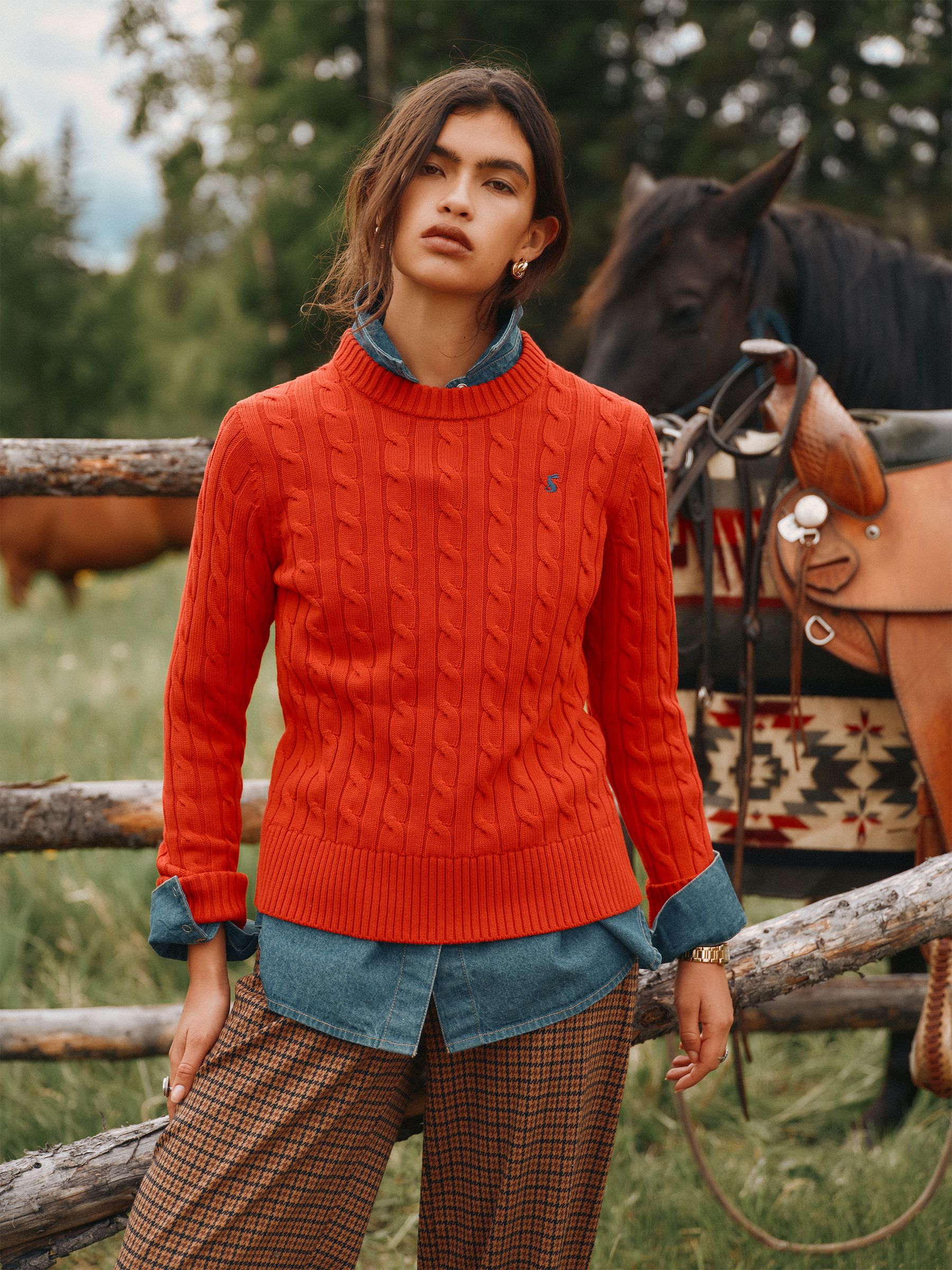 Bright Red Classic Crew Neck Cotton Cable Knit Jumper - Image 1 of 1