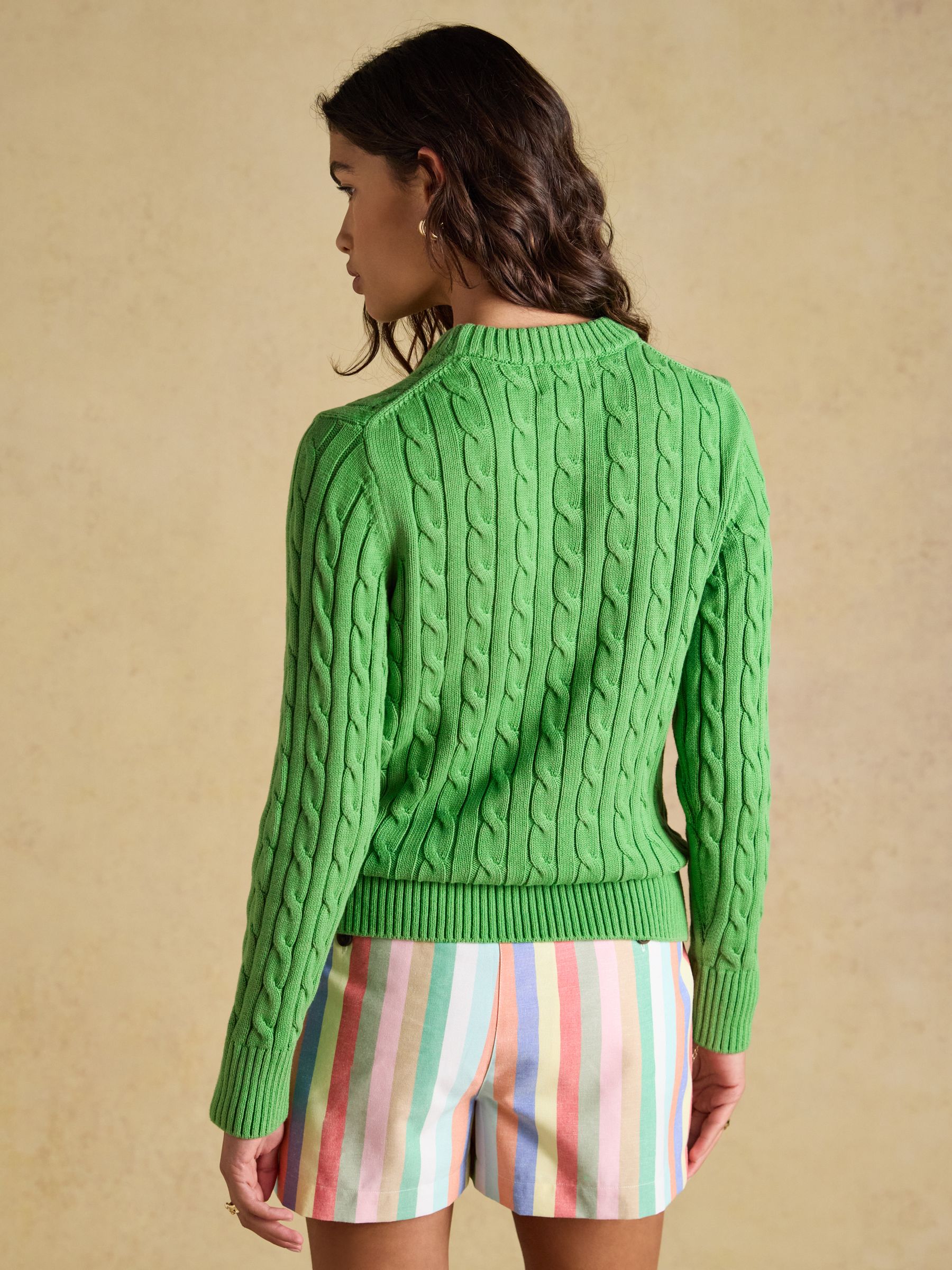 Light Green Classic Crew Neck Cotton Cable Knit Jumper - Image 2 of 7 Light Green Classic Crew Neck Cotton Cable Knit Jumper - Image 2 of 7