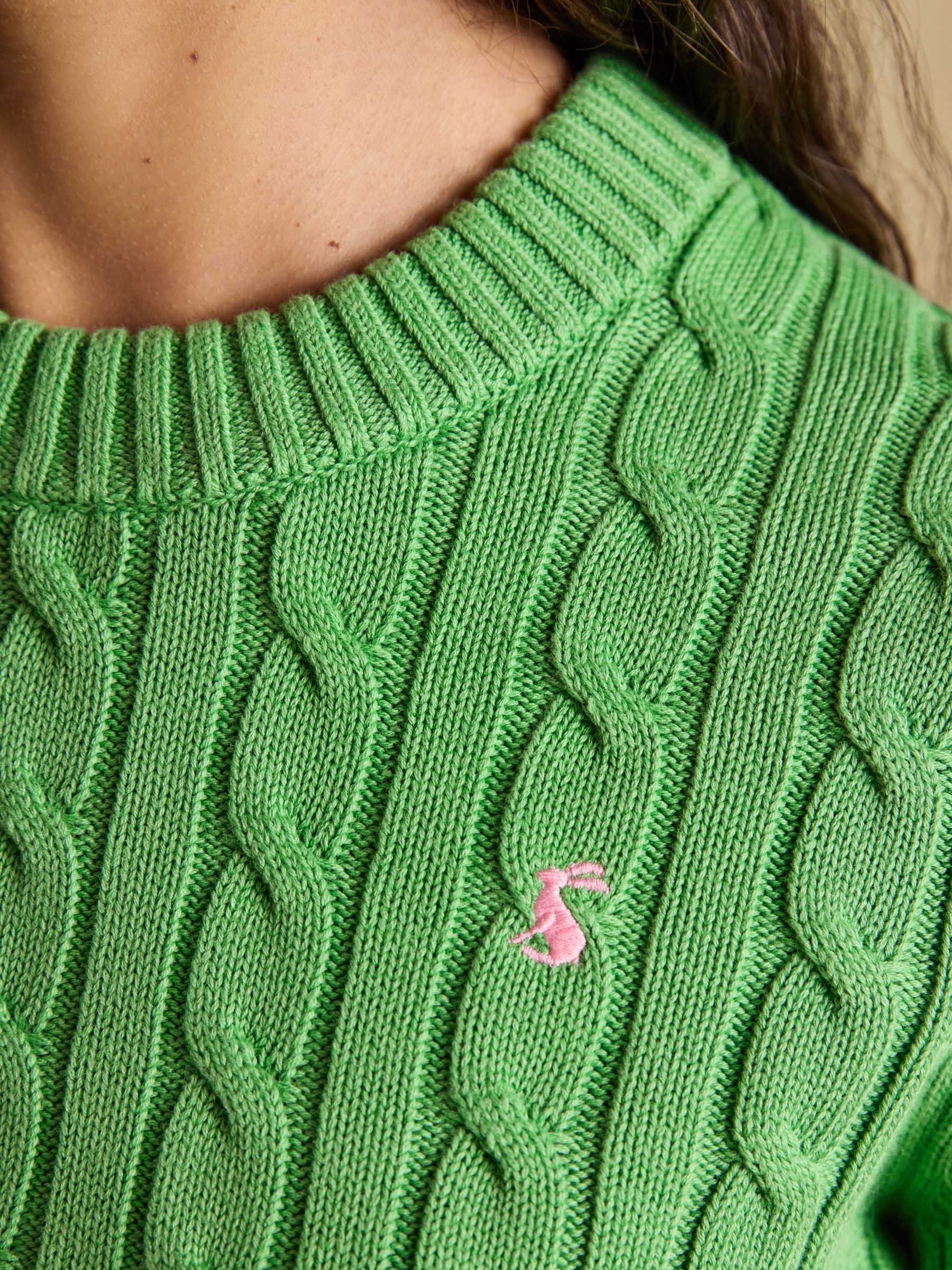 Light Green Classic Crew Neck Cotton Cable Knit Jumper - Image 5 of 7