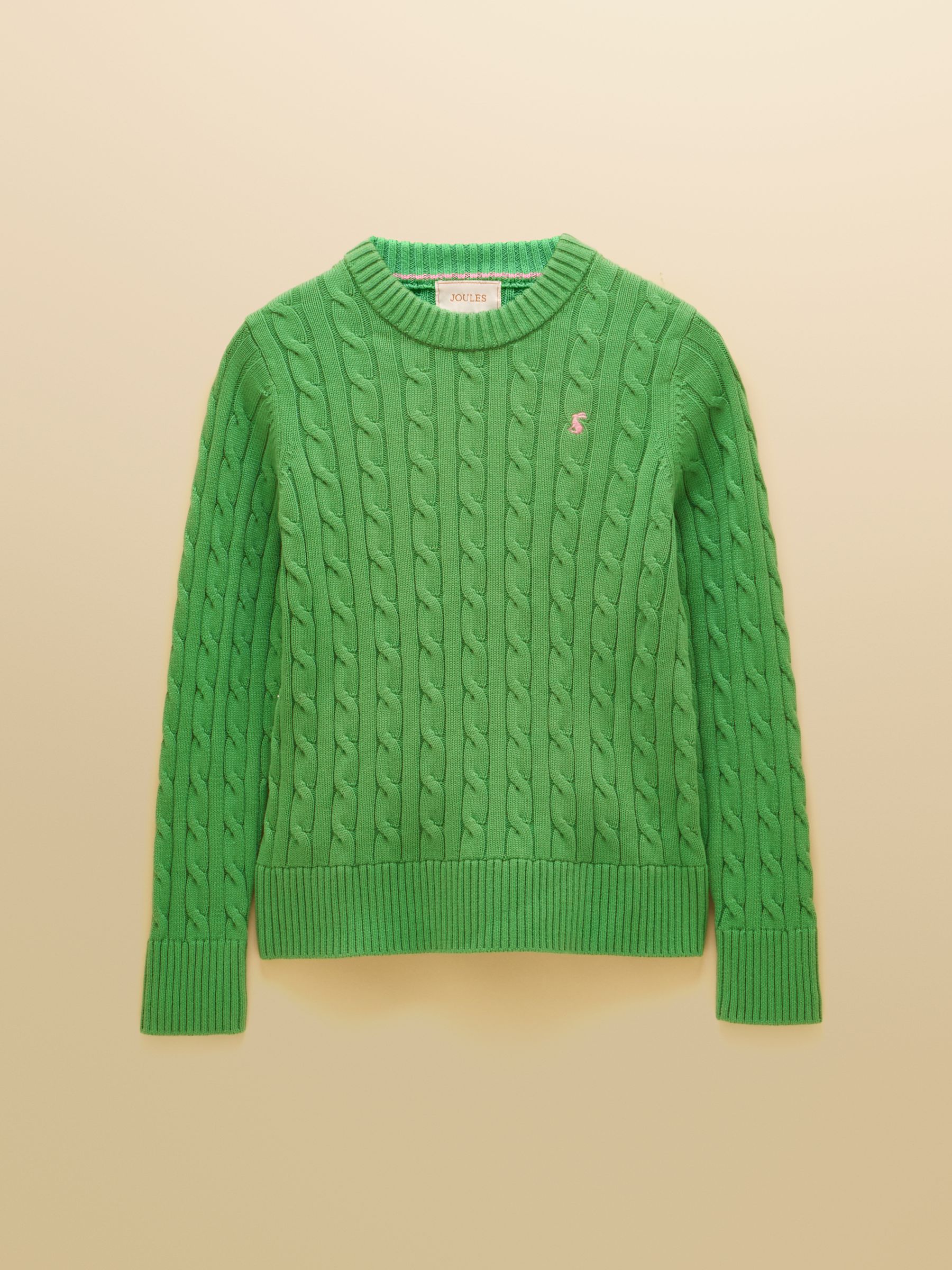 Light Green Classic Crew Neck Cotton Cable Knit Jumper - Image 7 of 7