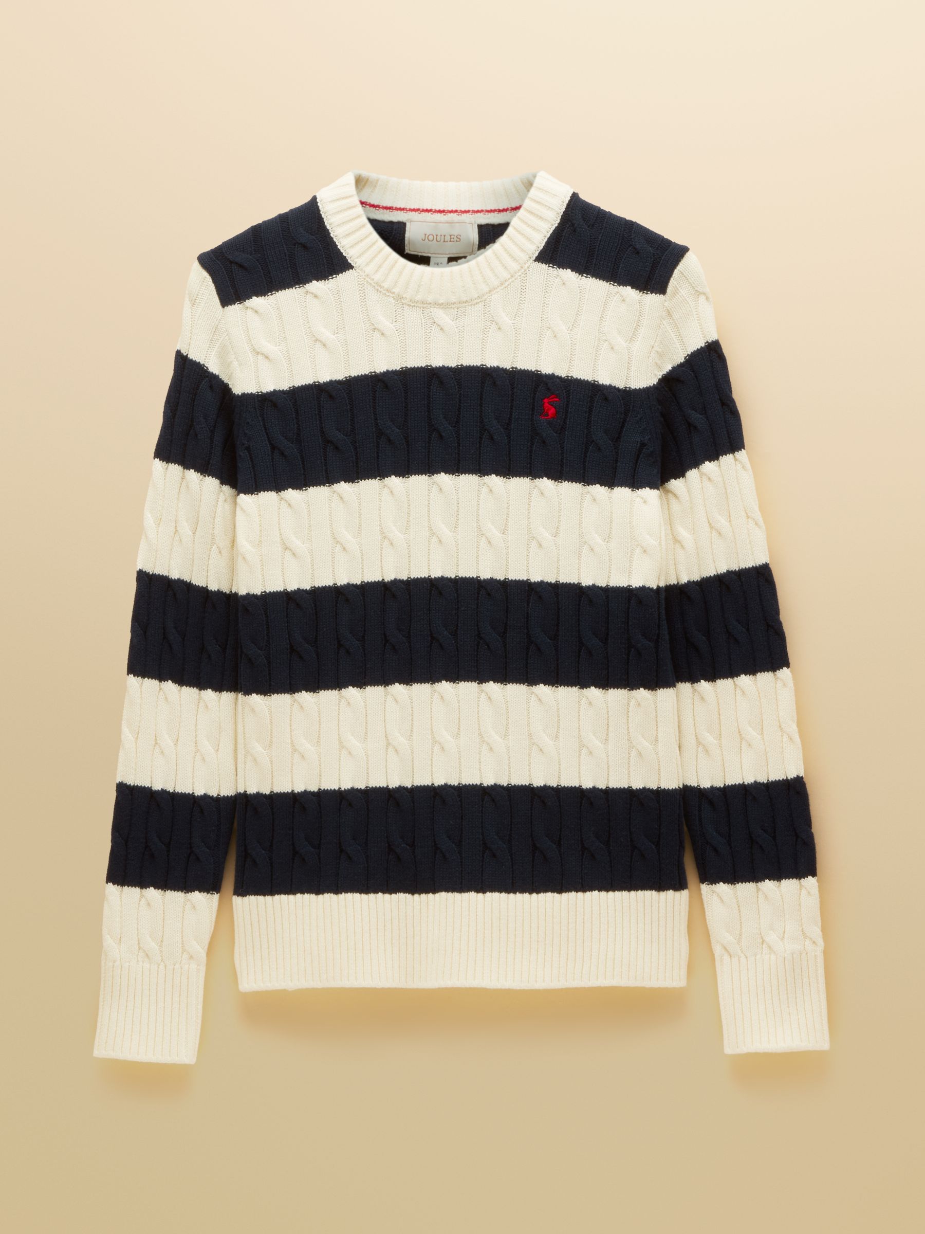 Cream & Navy Striped Classic Crew Neck Cotton Cable Knit Jumper - Image 7 of 7 Cream & Navy Striped Classic Crew Neck Cotton Cable Knit Jumper - Image 7 of 7