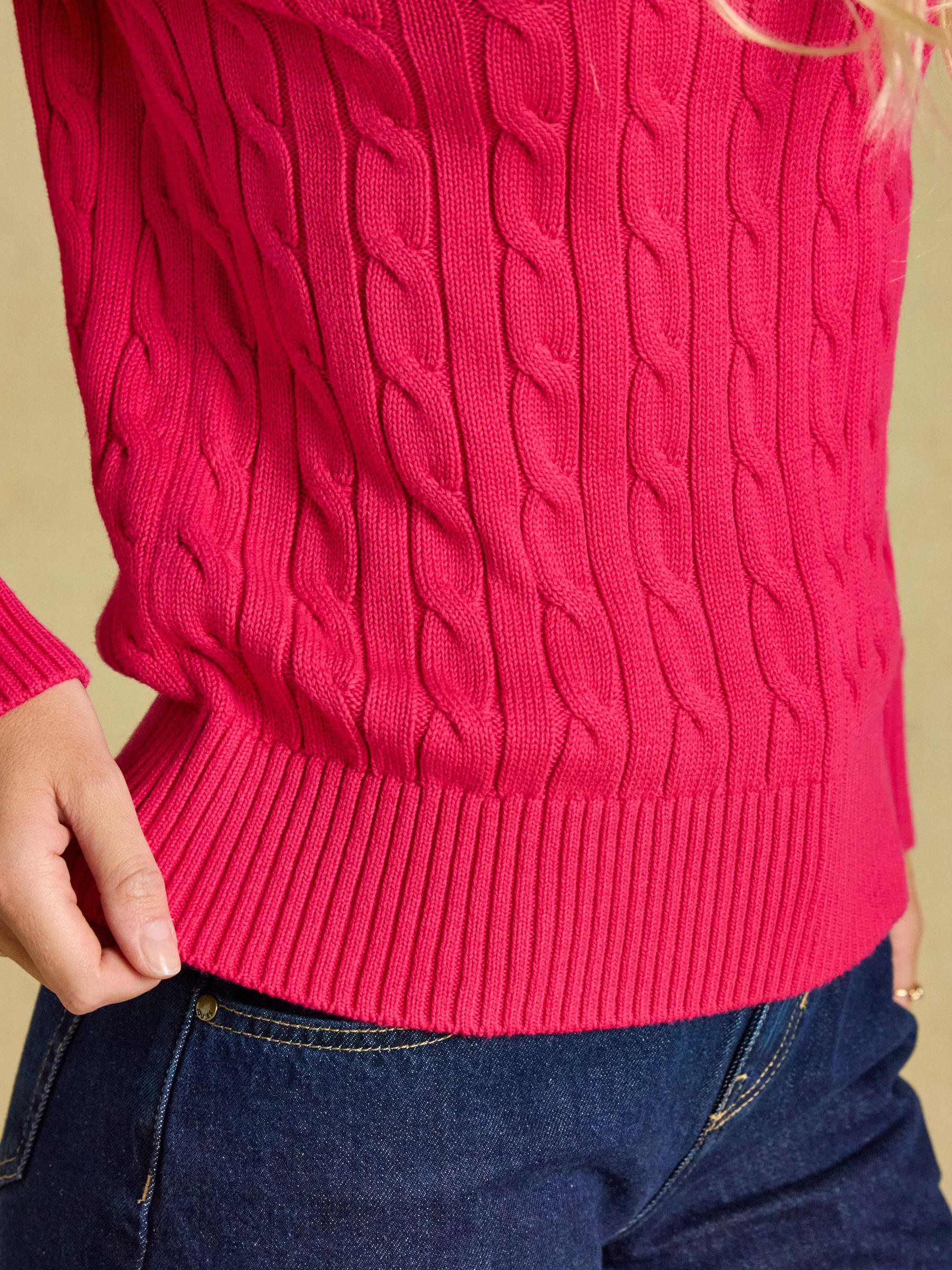 Fuchsia Pink Classic Crew Neck Cotton Cable Knit Jumper - Image 5 of 7