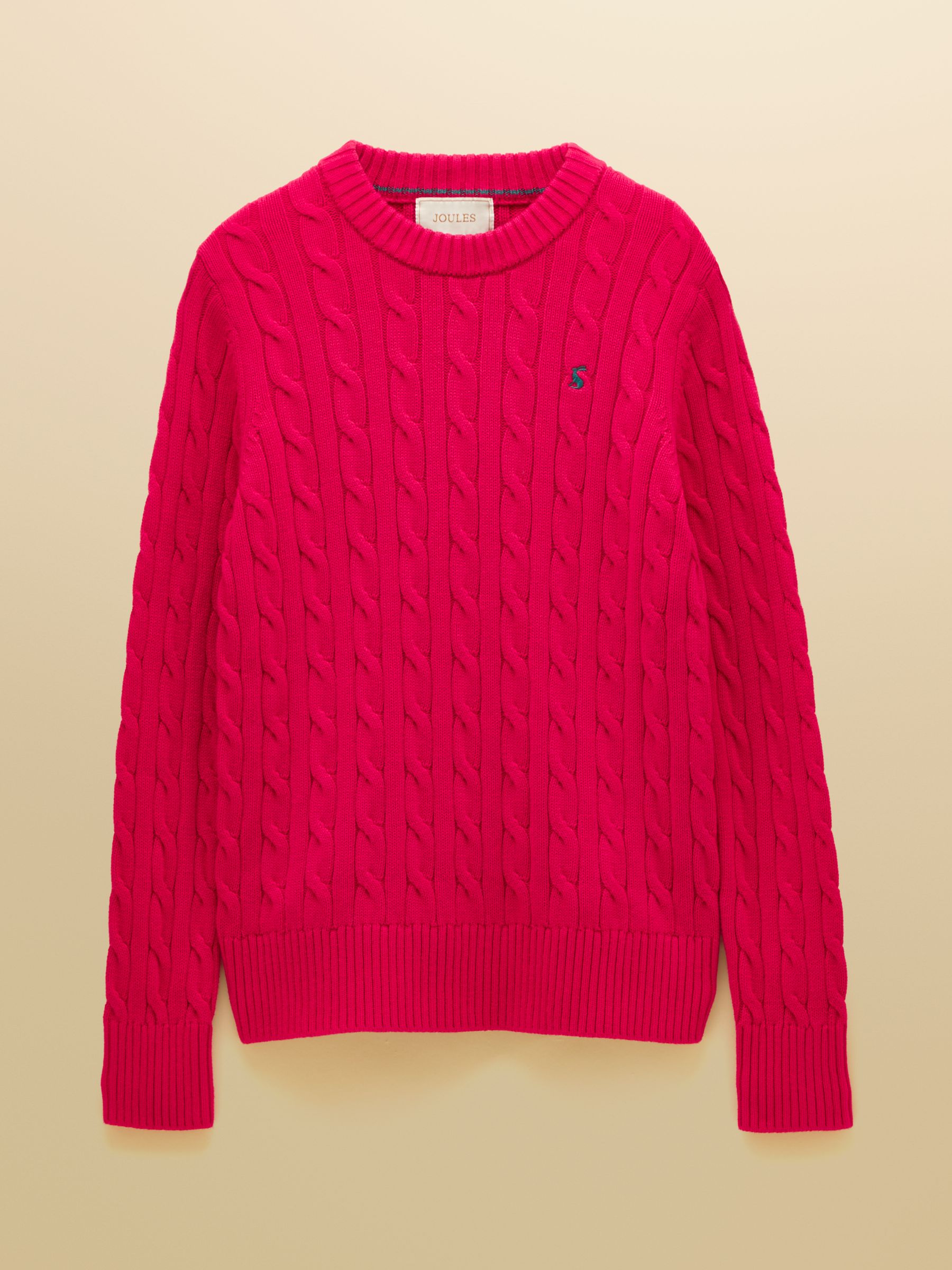Fuchsia Pink Classic Crew Neck Cotton Cable Knit Jumper - Image 7 of 7