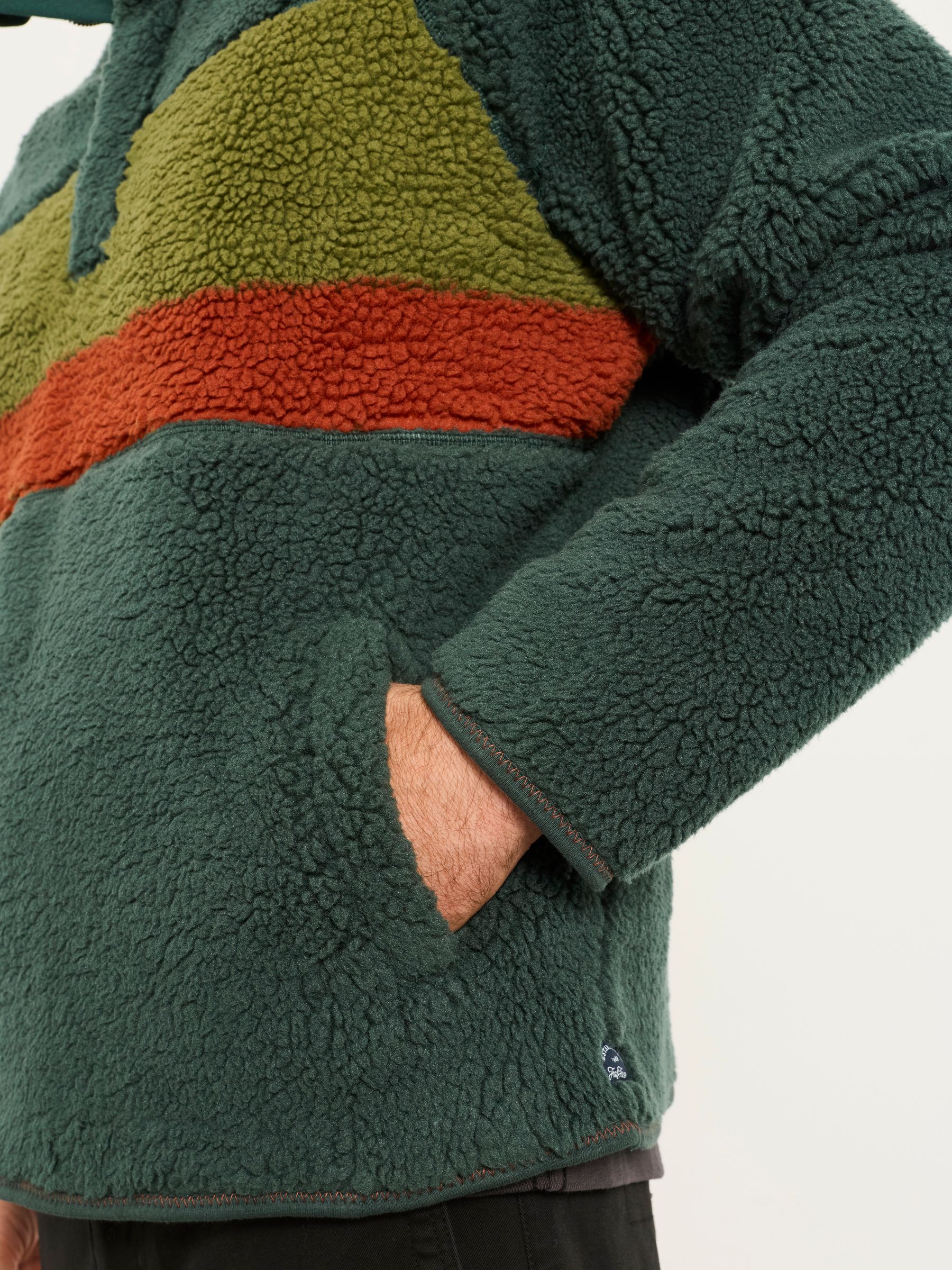 Dark Green Chest Stripe Funnel Neck Fleece - Image 3 of 6