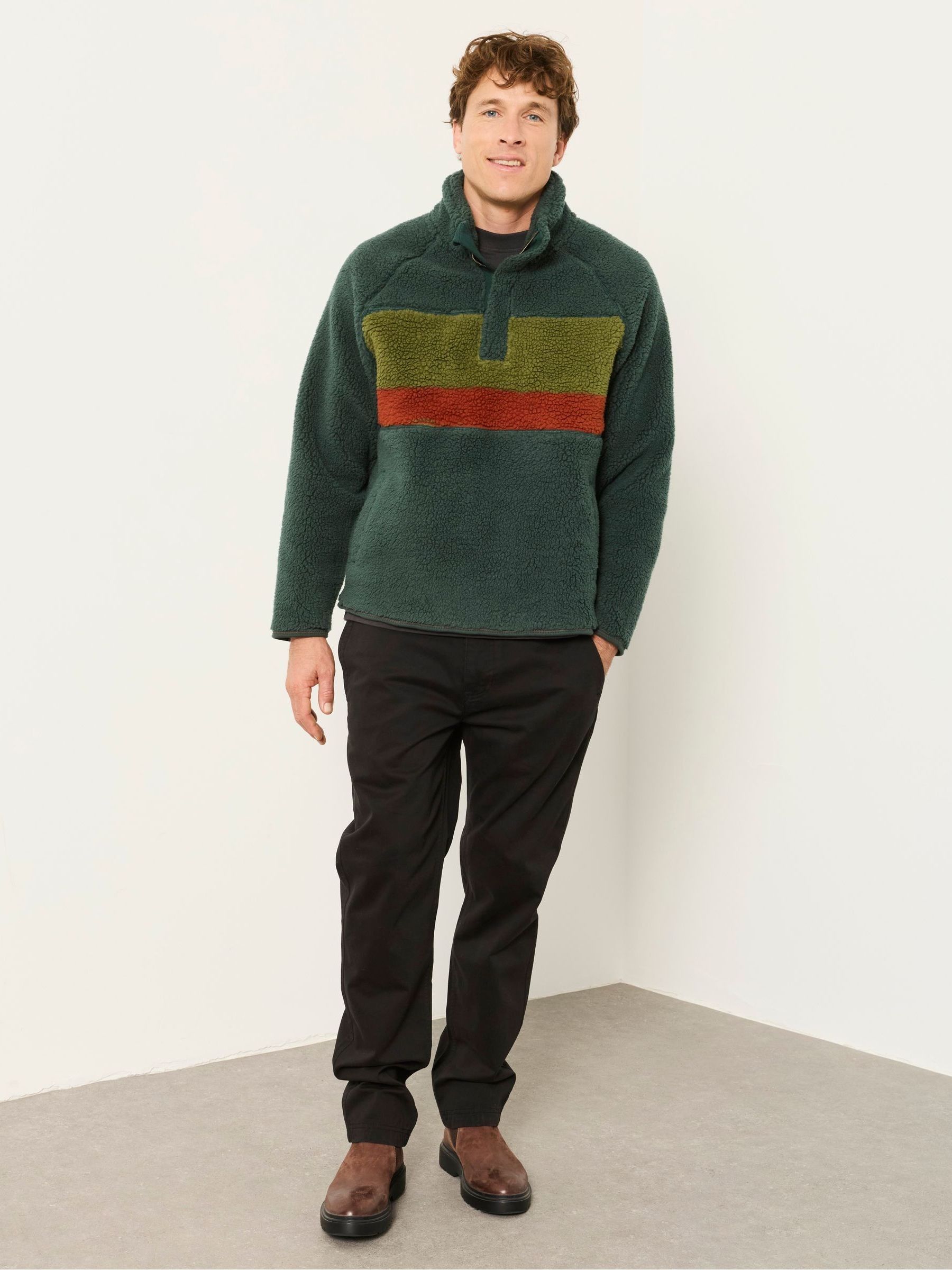 Dark Green Chest Stripe Funnel Neck Fleece - Image 4 of 6