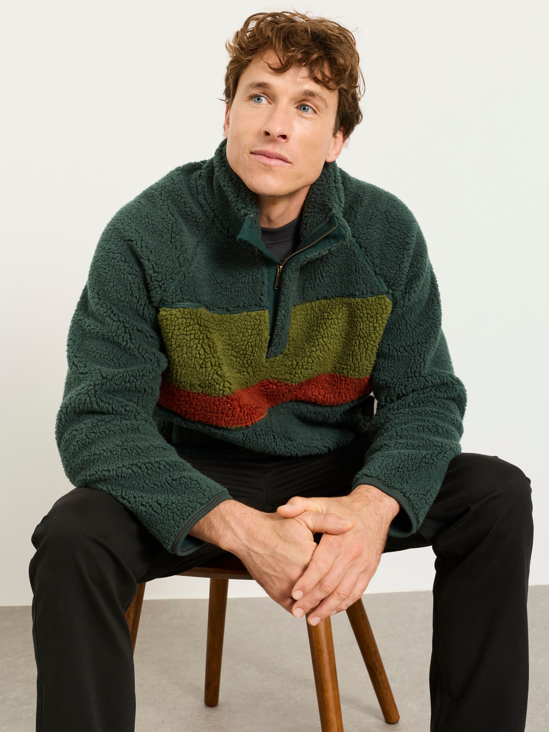 Dark Green Chest Stripe Funnel Neck Fleece - Image 5 of 6