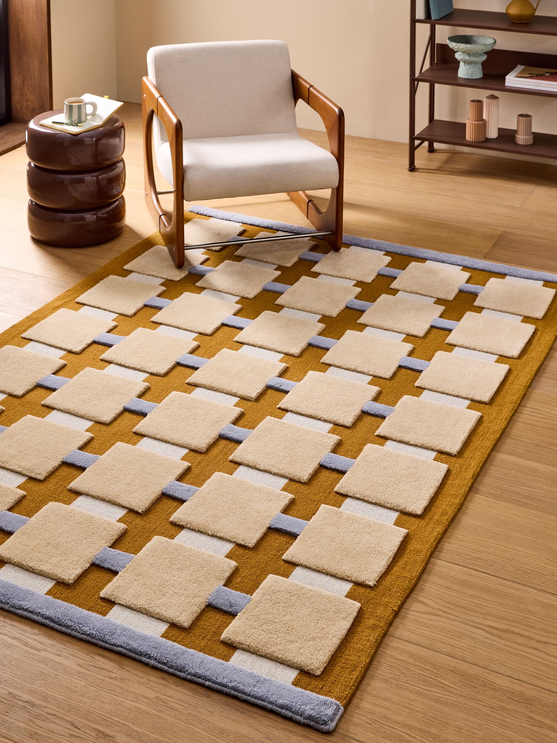 Mallory Tufted Flatweave Rug in Ochre Yellow - Image 1 of 5 Mallory Tufted Flatweave Rug in Ochre Yellow - Image 1 of 5