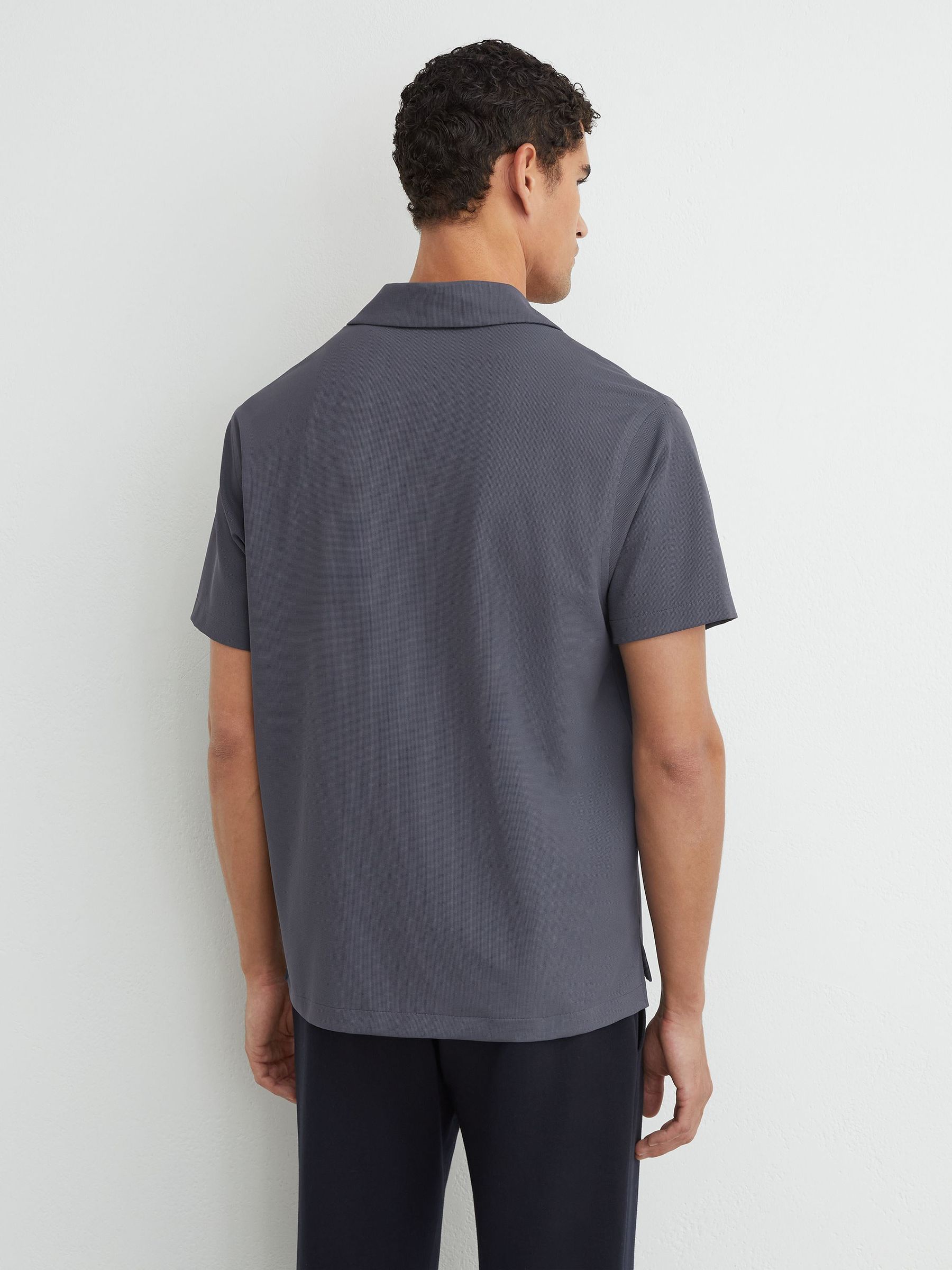 Stretch Textured Cuban-Collar Shirt in Airforce Blue - Image 5 of 6