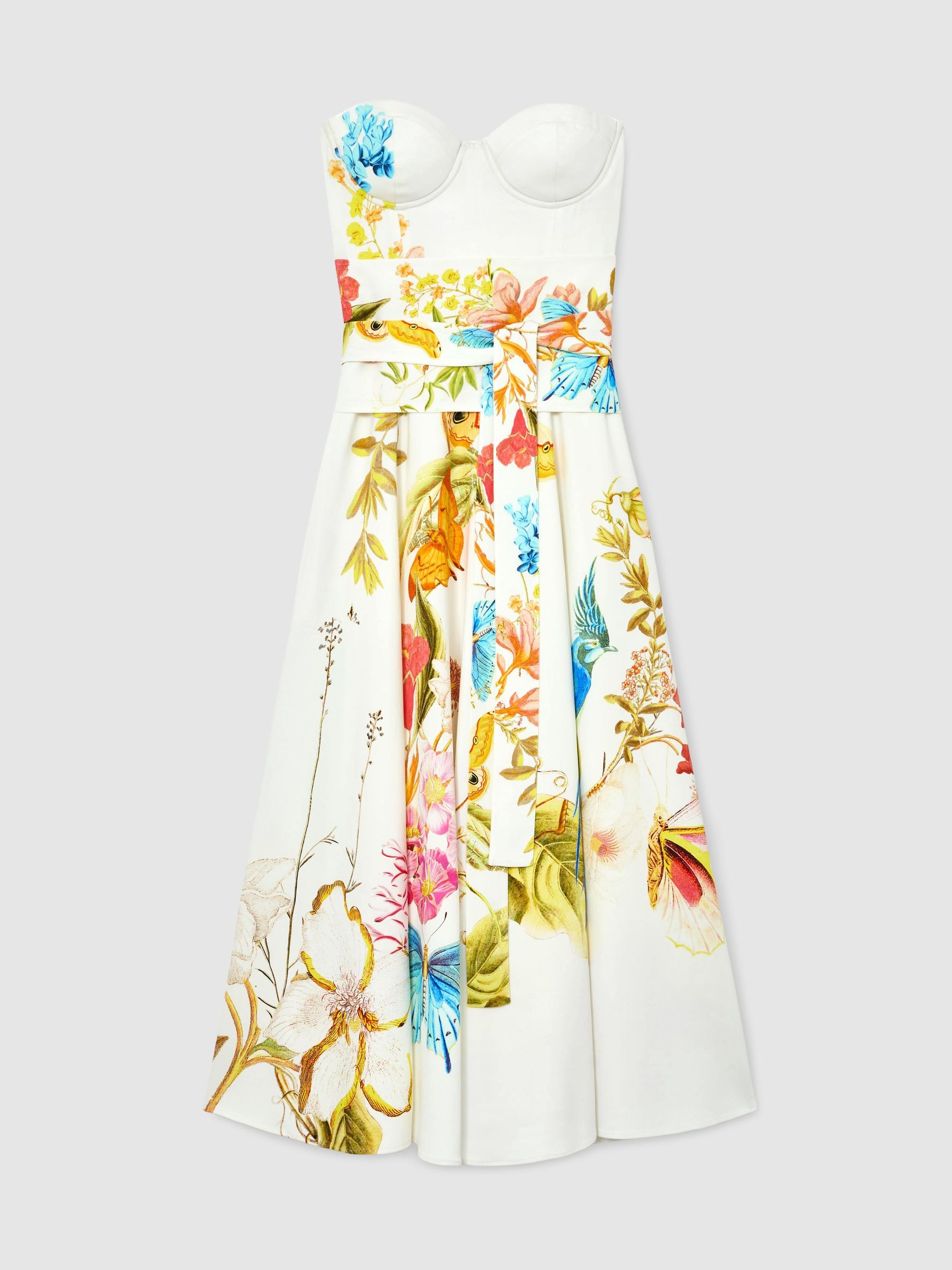 Reiss | NYBG Printed Bustier Midi Dress in Ivory - Image 2 of 7 Reiss | NYBG Printed Bustier Midi Dress in Ivory - Image 2 of 7