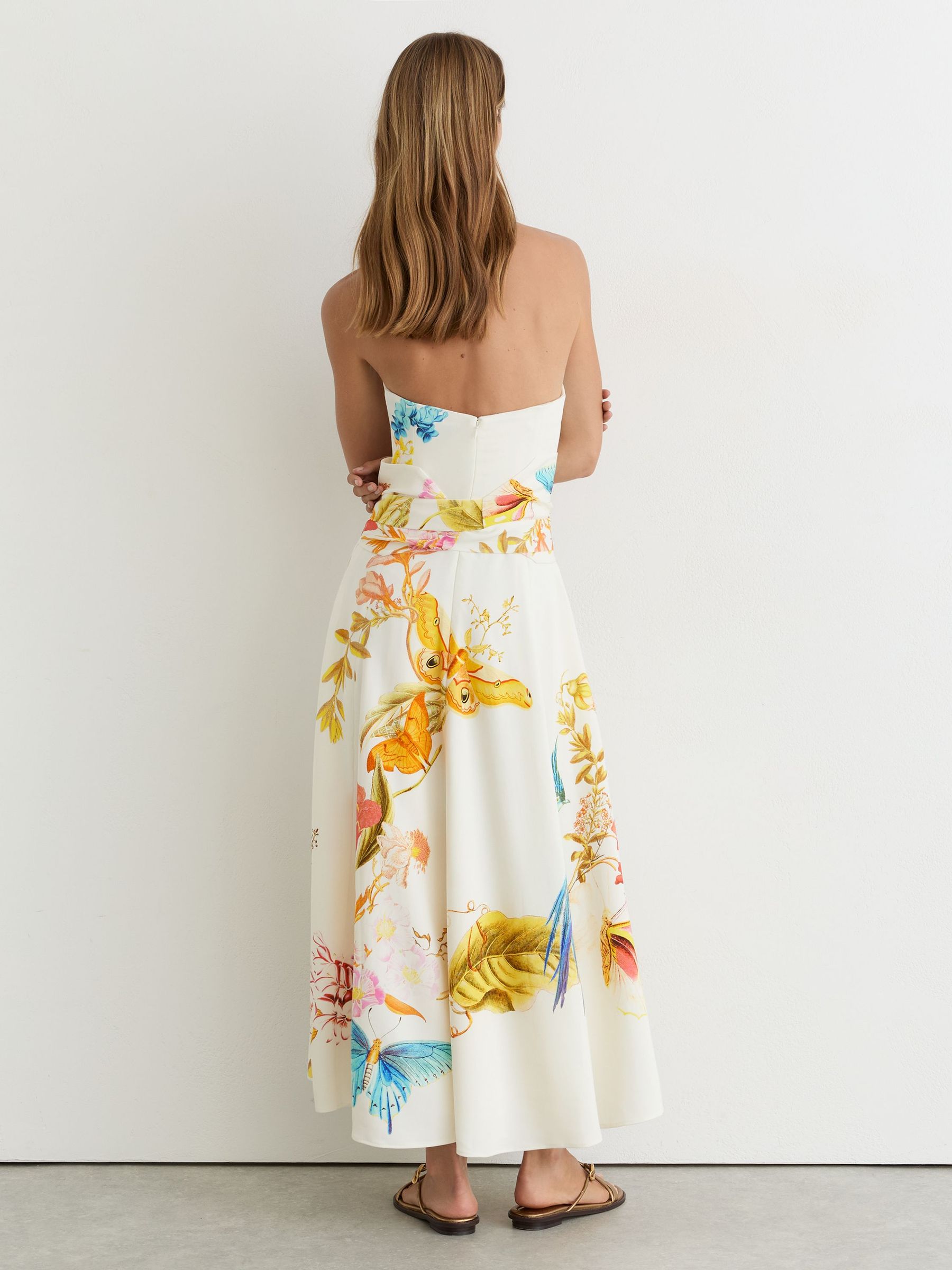 Reiss | NYBG Printed Bustier Midi Dress in Ivory - Image 5 of 7
