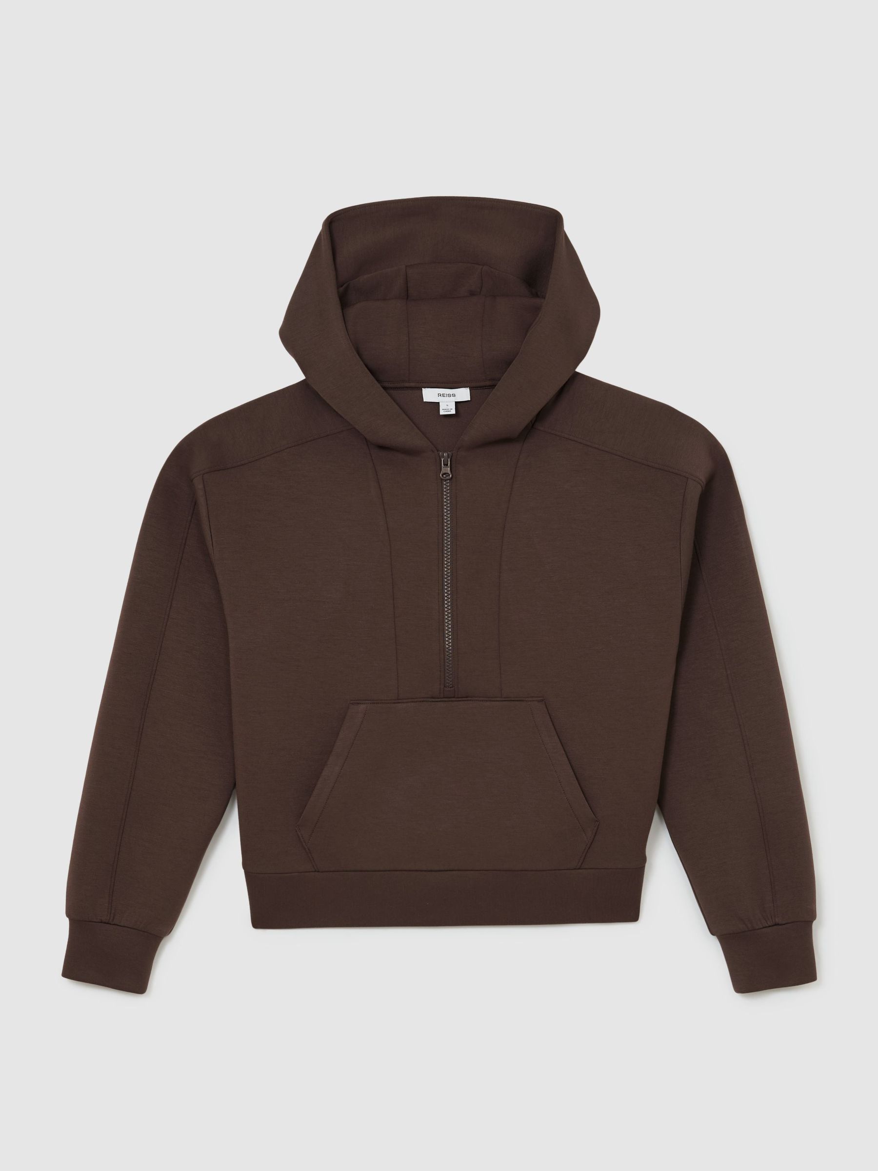 Premium Interlock Half-Zip Hoodie in Mocha Brown - Image 2 of 7