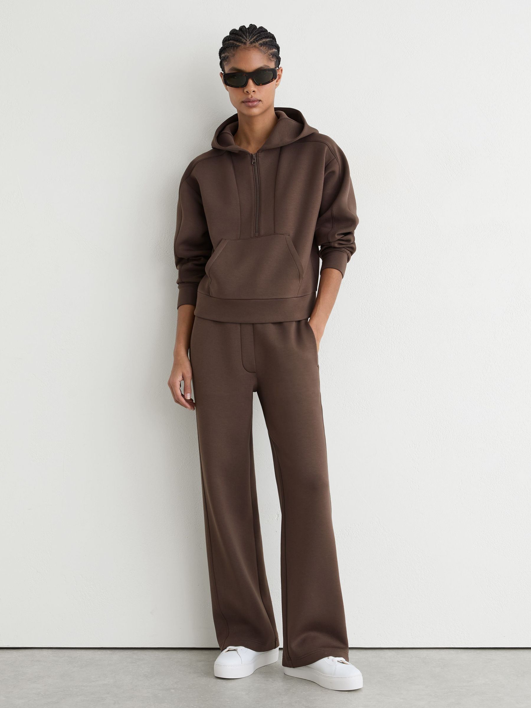 Premium Interlock Half-Zip Hoodie in Mocha Brown - Image 3 of 7