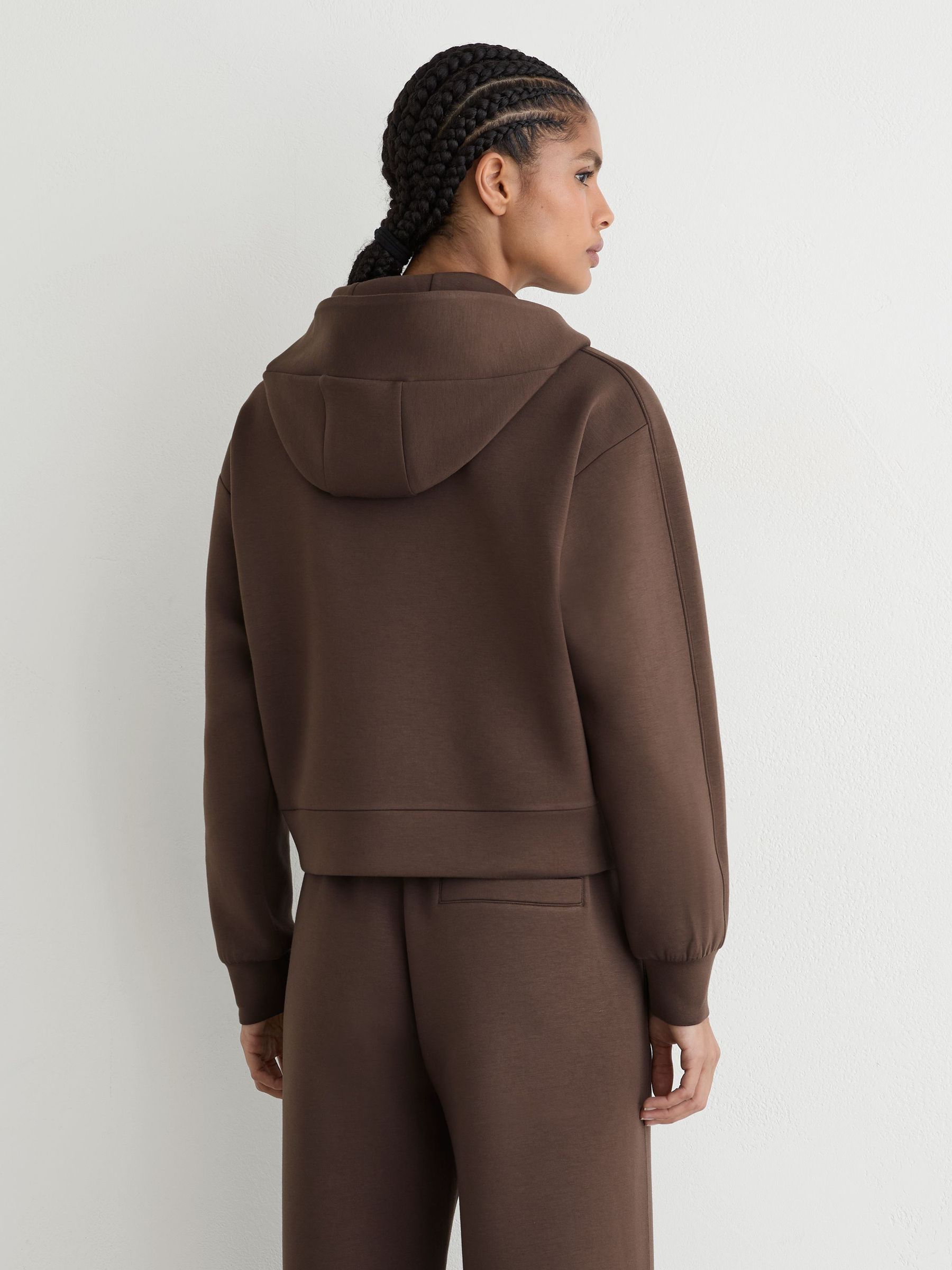 Premium Interlock Half-Zip Hoodie in Mocha Brown - Image 5 of 7