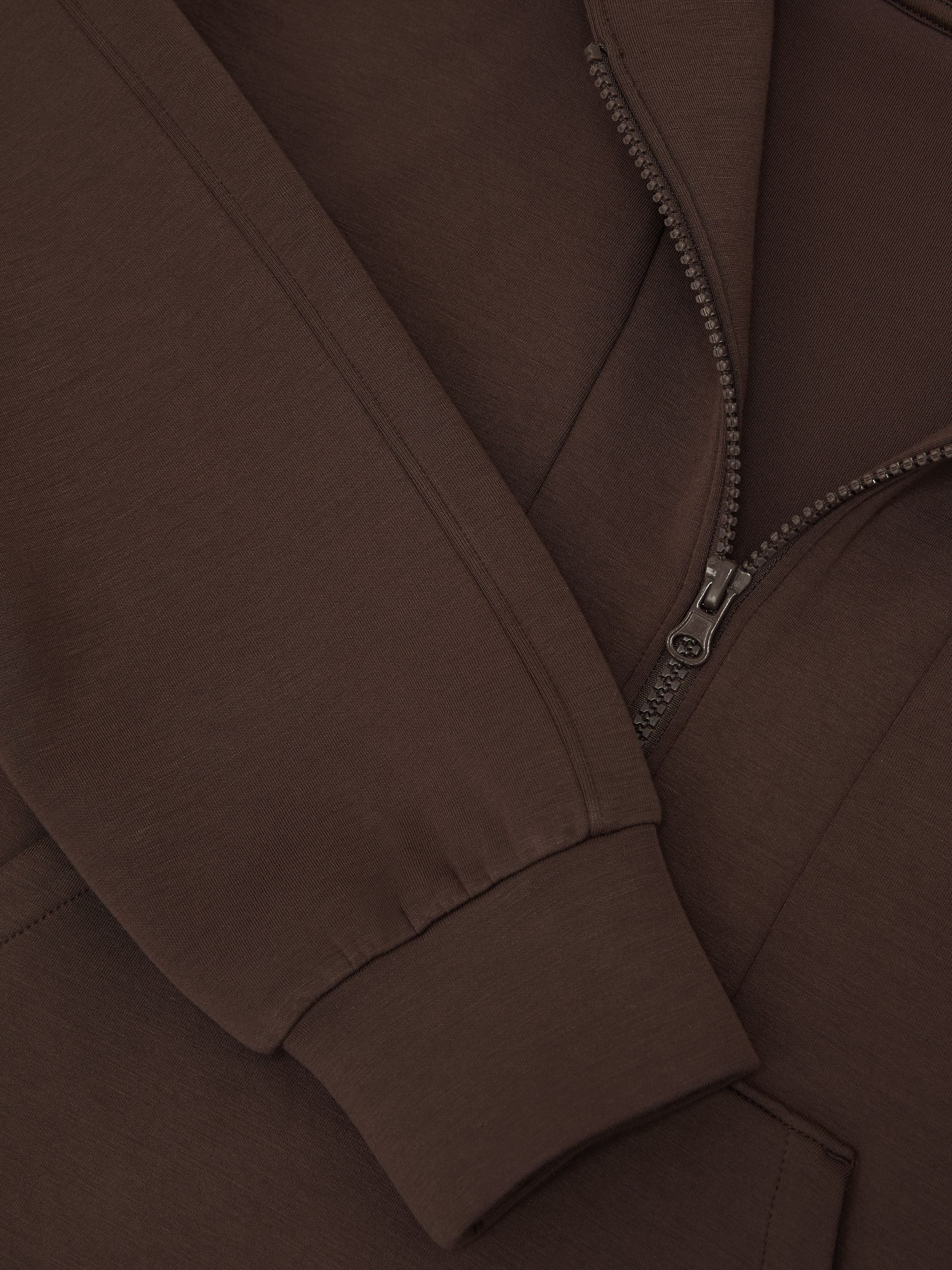 Premium Interlock Half-Zip Hoodie in Mocha Brown - Image 7 of 7