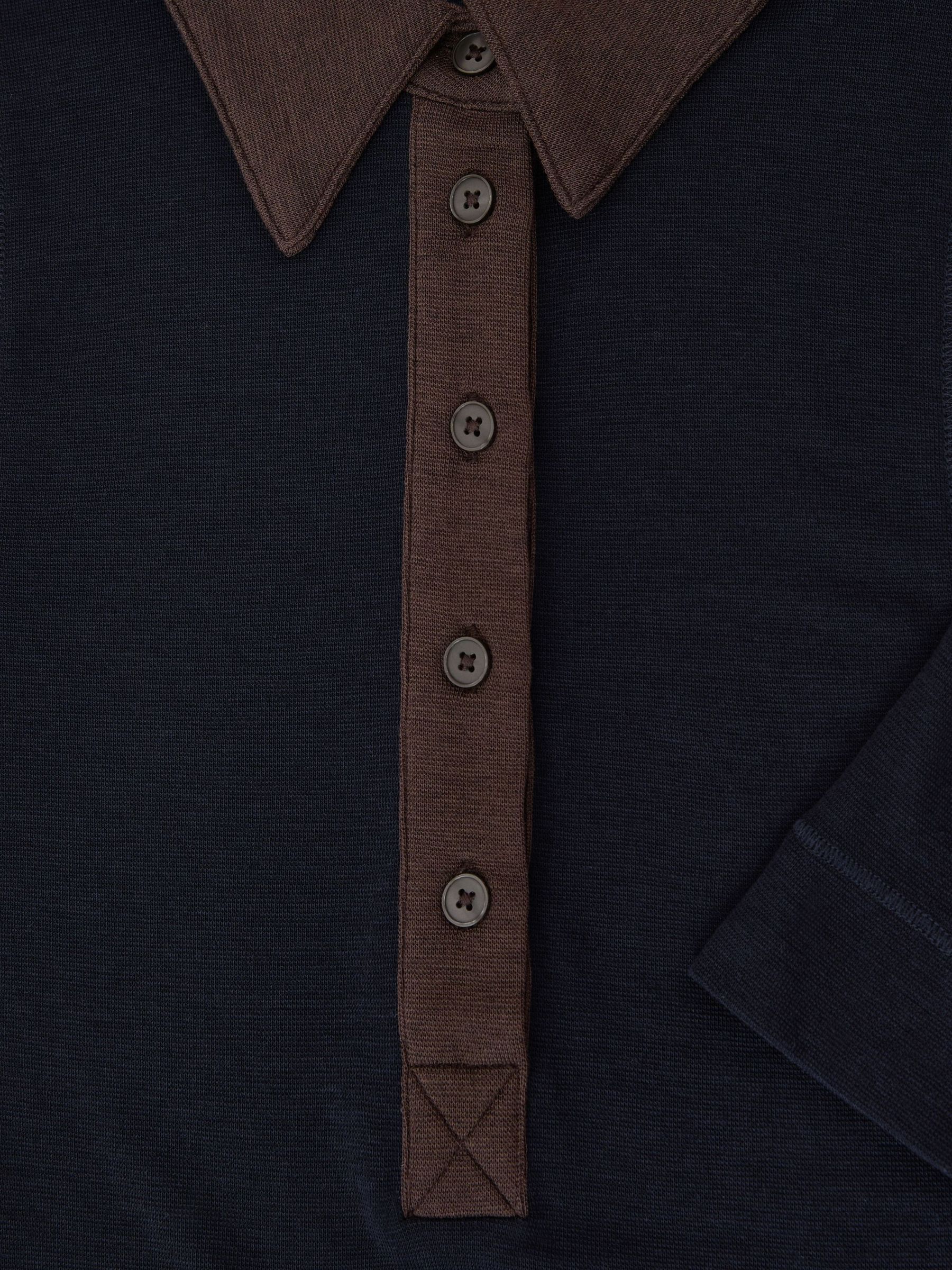Colour-Block Half-Button Top With Wool in Navy/Chocolate Brown - Image 5 of 5