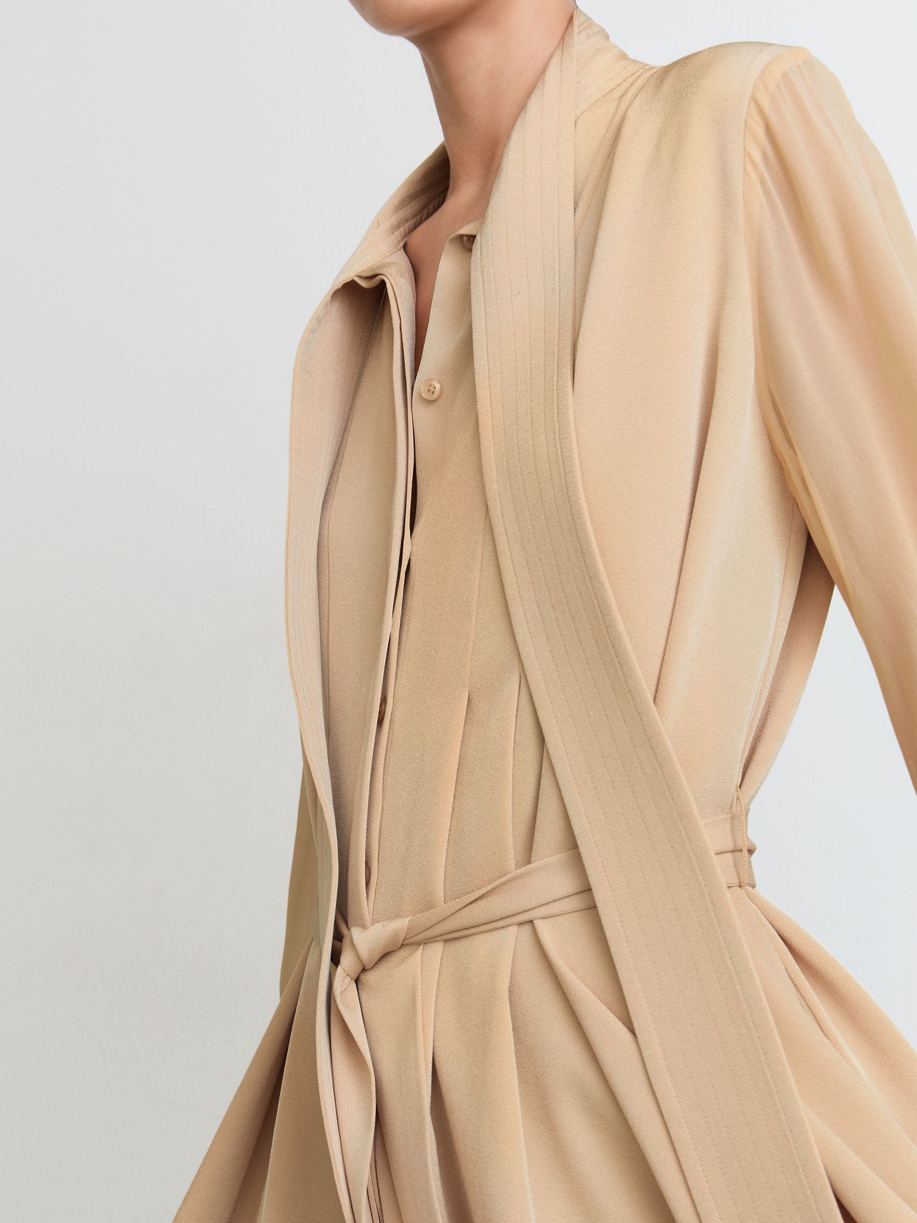 Tie-Neck Belted Mini Dress in Cream - Image 3 of 6