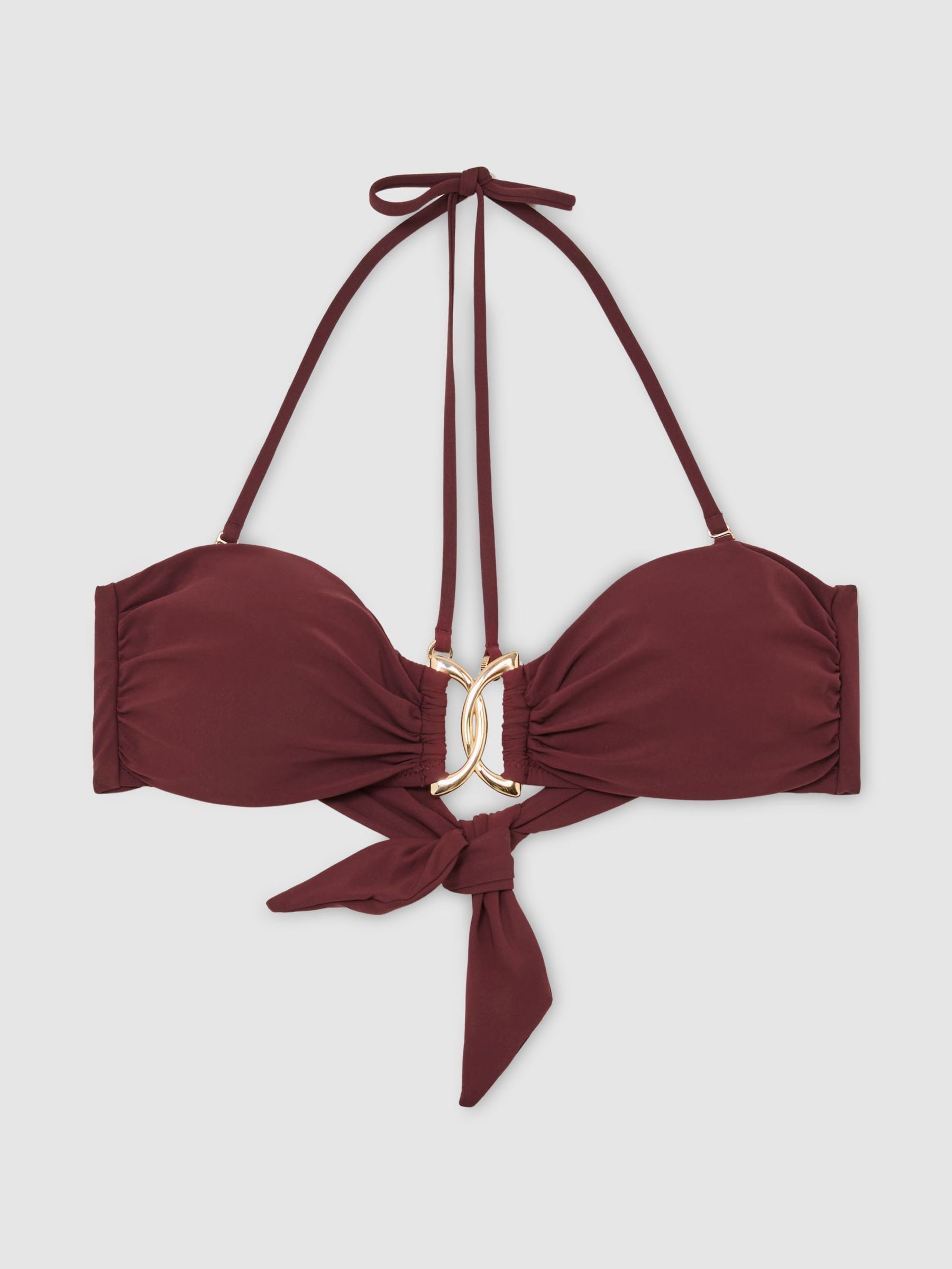 Floral-Print Halter Bandeau Bikini Top in Rhubarb Red - Image 2 of 7