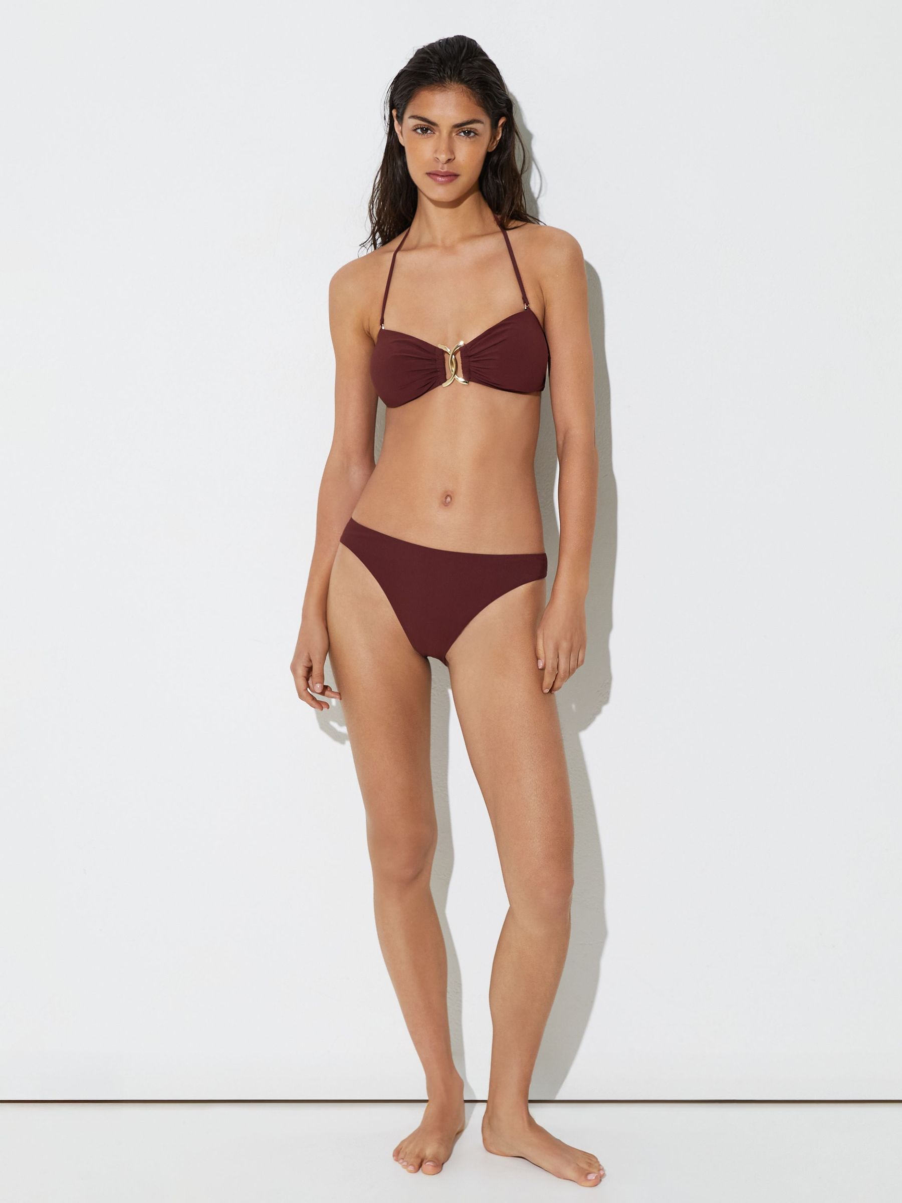 Floral-Print Halter Bandeau Bikini Top in Rhubarb Red - Image 6 of 7
