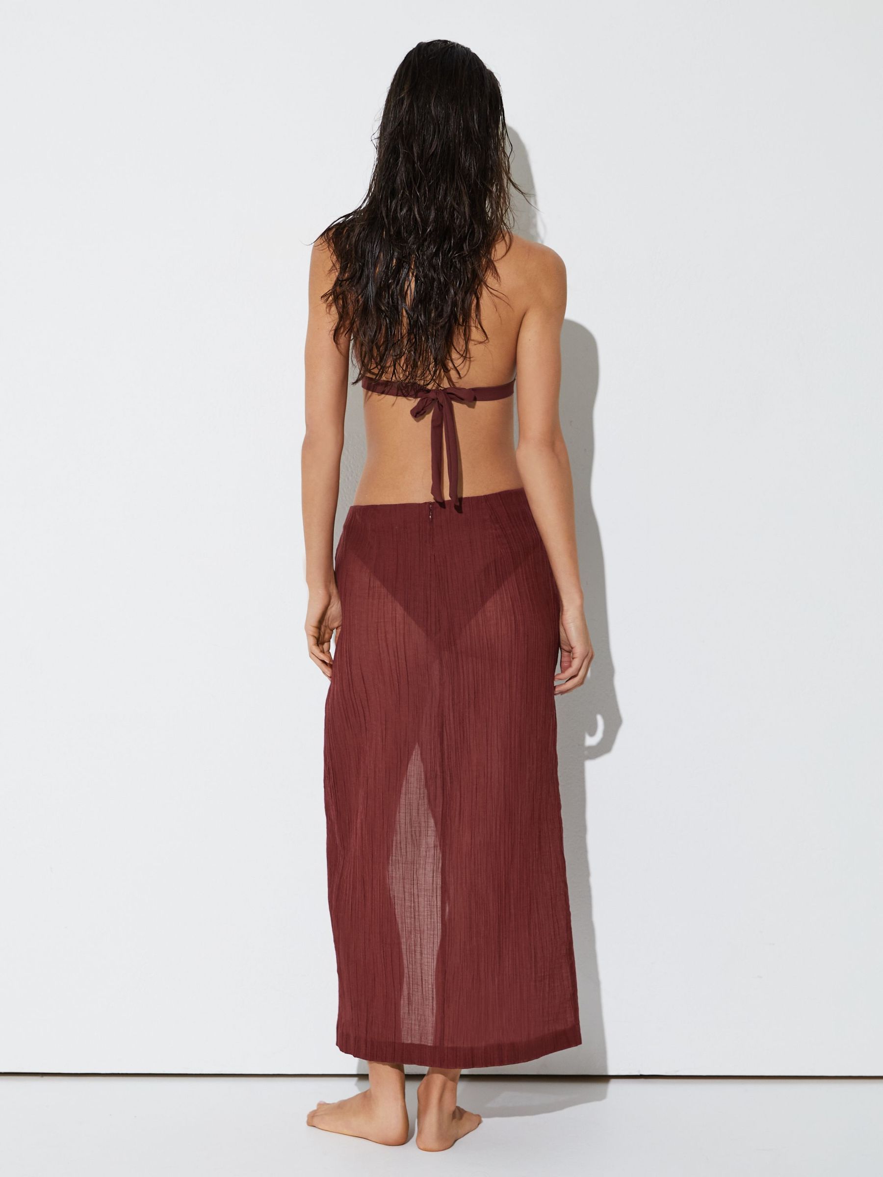 Cotton-Blend Gauze Wrap Beach Skirt in Rhubarb Red - image 4
