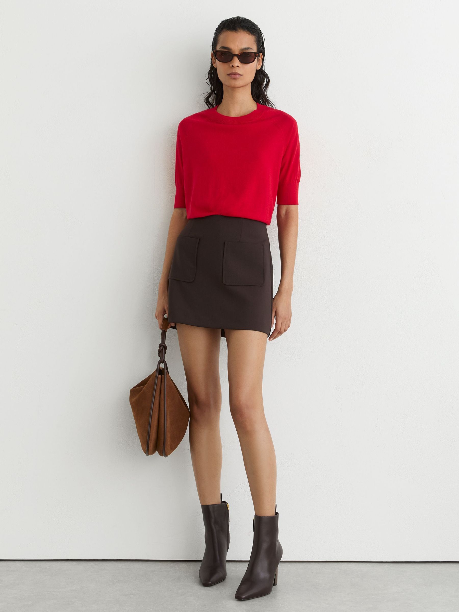 Merino Wool Crew-Neck T-Shirt in Red - Image 1 of 6