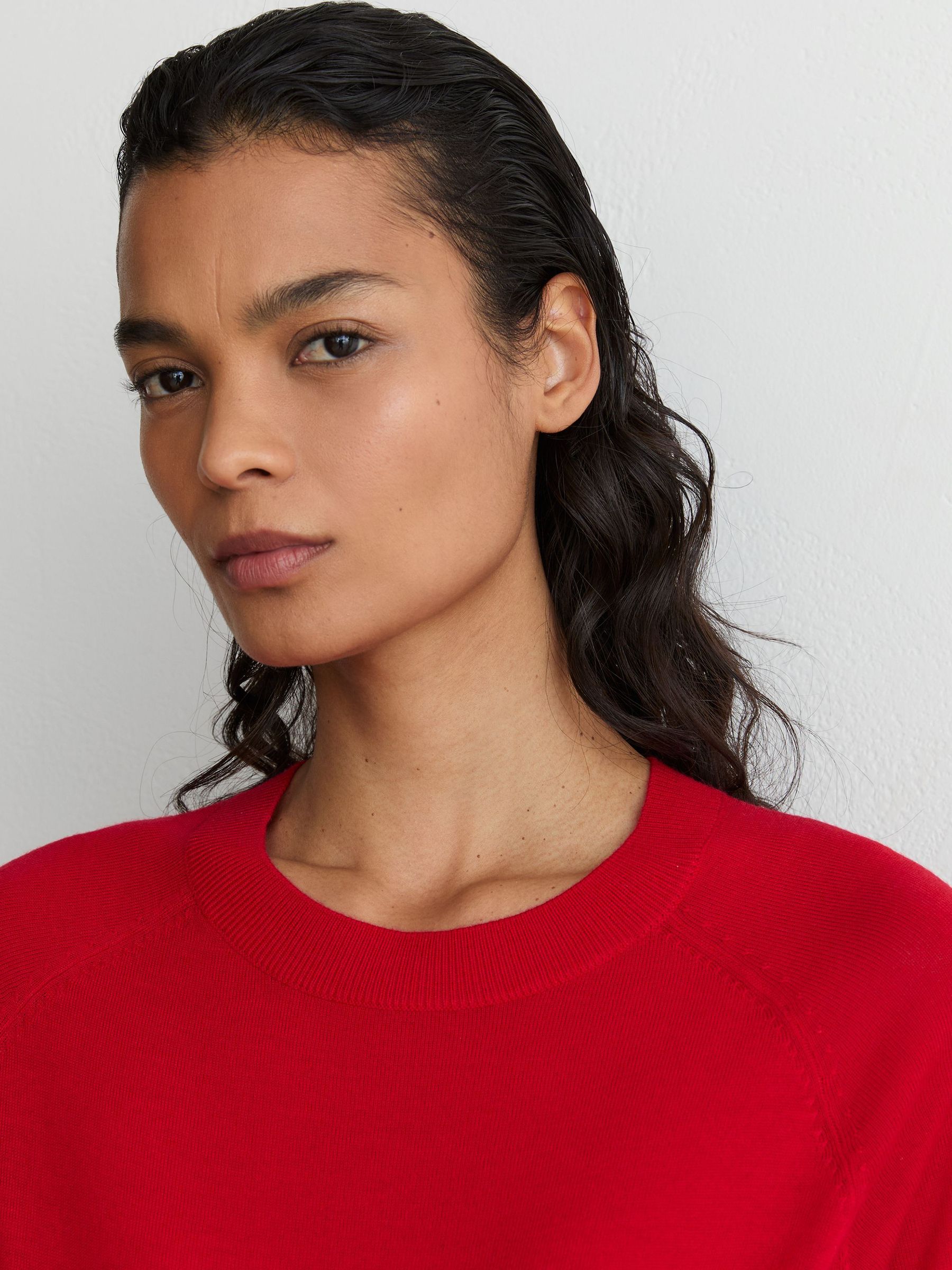 Merino Wool Crew-Neck T-Shirt in Red - Image 3 of 6