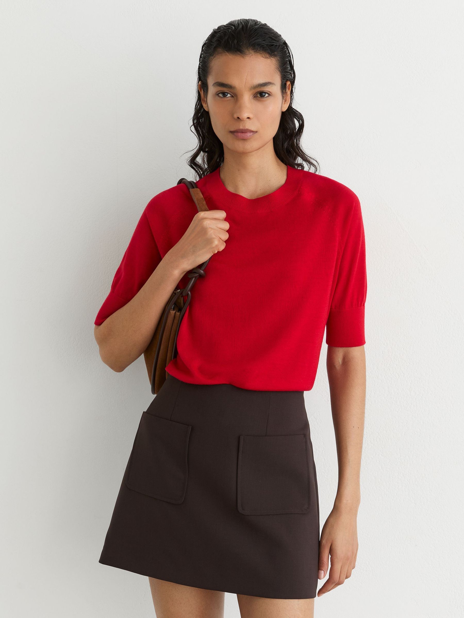 Merino Wool Crew-Neck T-Shirt in Red - Image 4 of 6