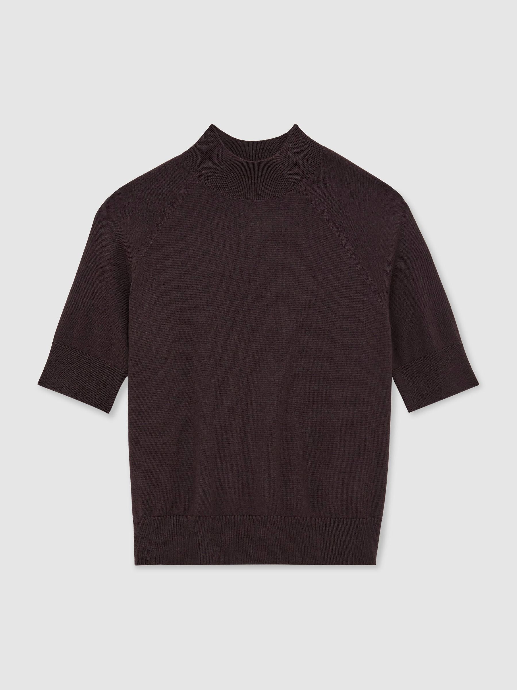 Merino Wool Funnel-Neck Top in Grape Burgundy - Image 2 of 6