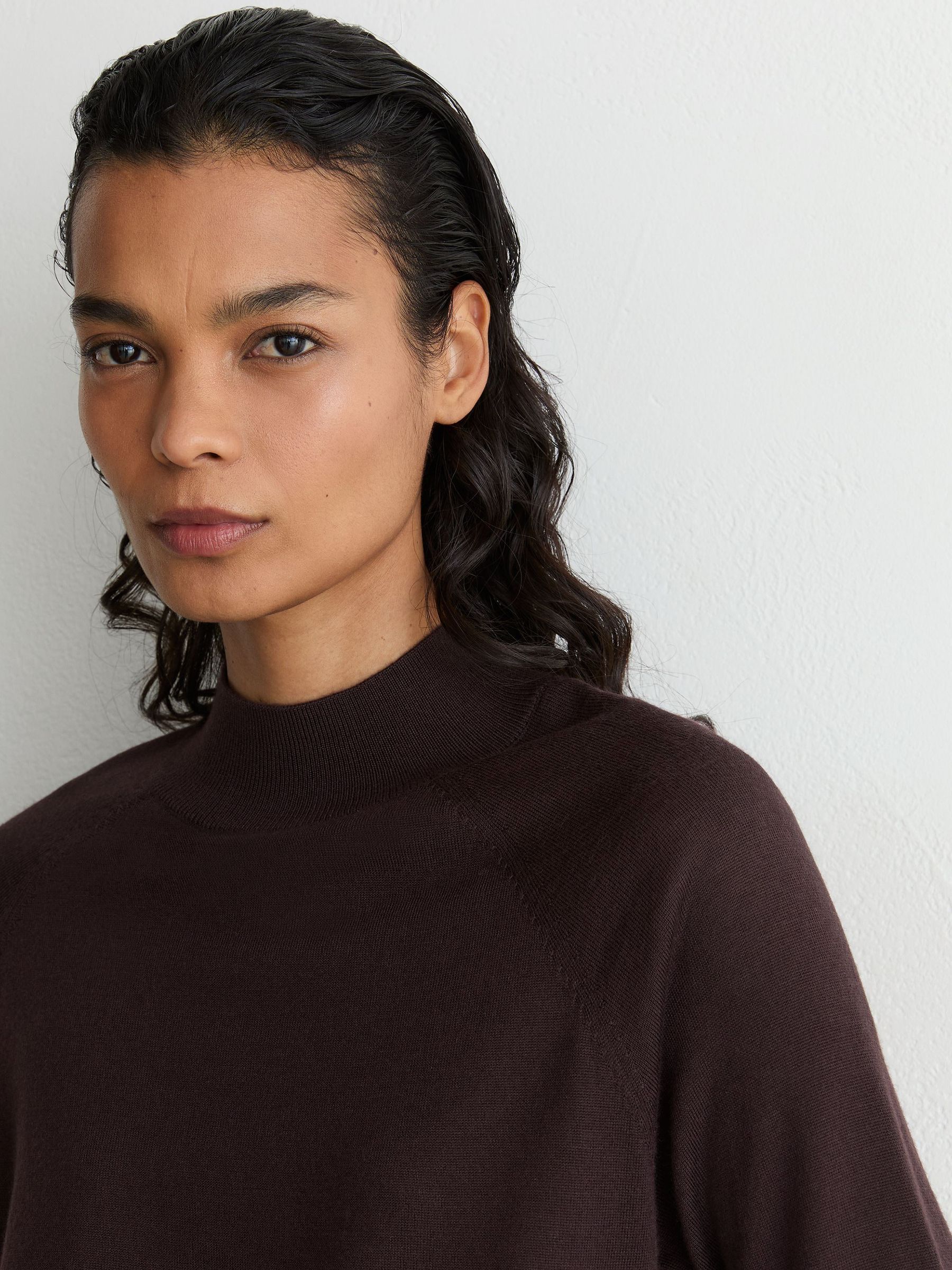 Merino Wool Funnel-Neck Top in Grape Burgundy - Image 3 of 6