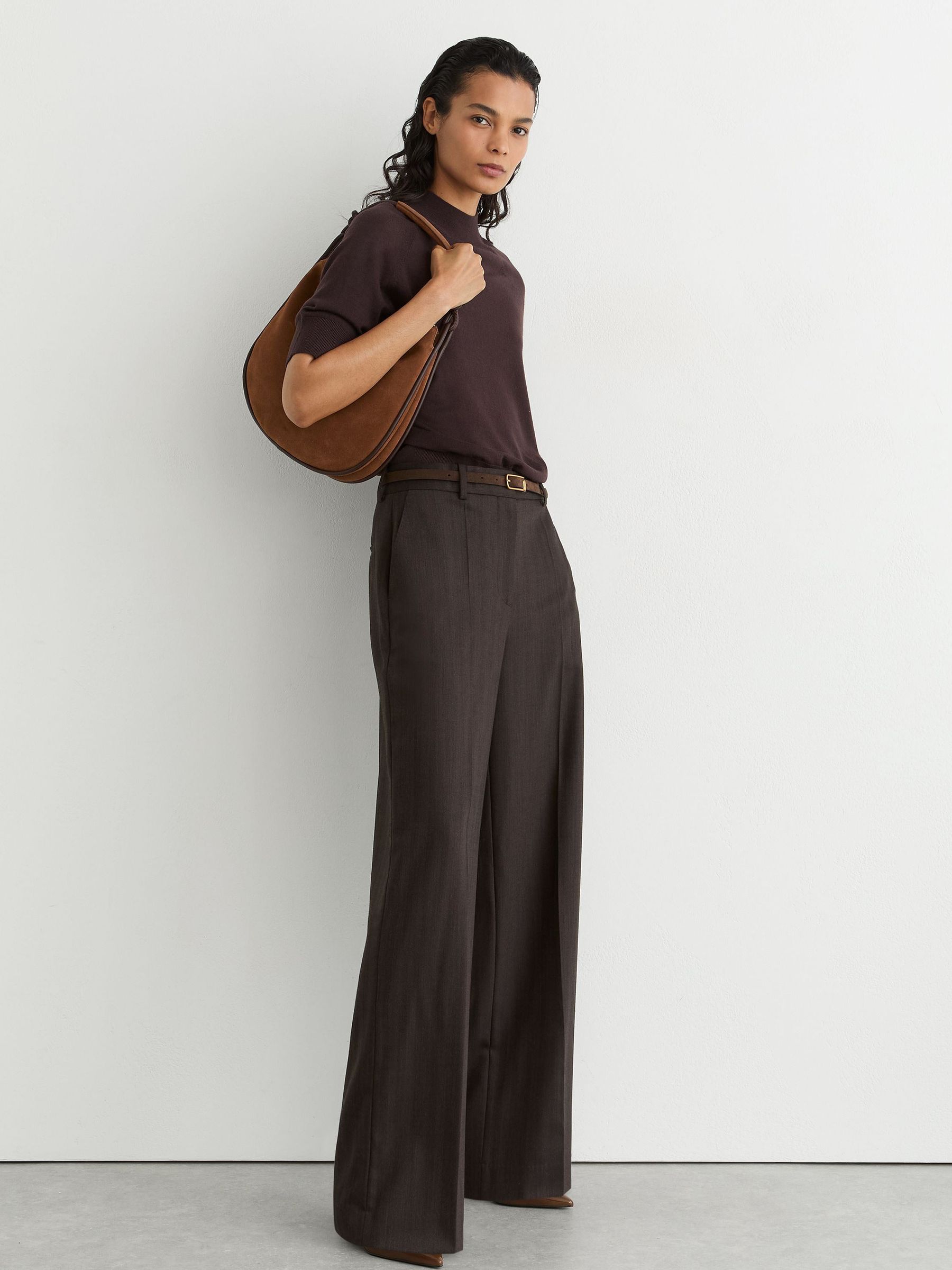 Merino Wool Funnel-Neck Top in Grape Burgundy - Image 4 of 6
