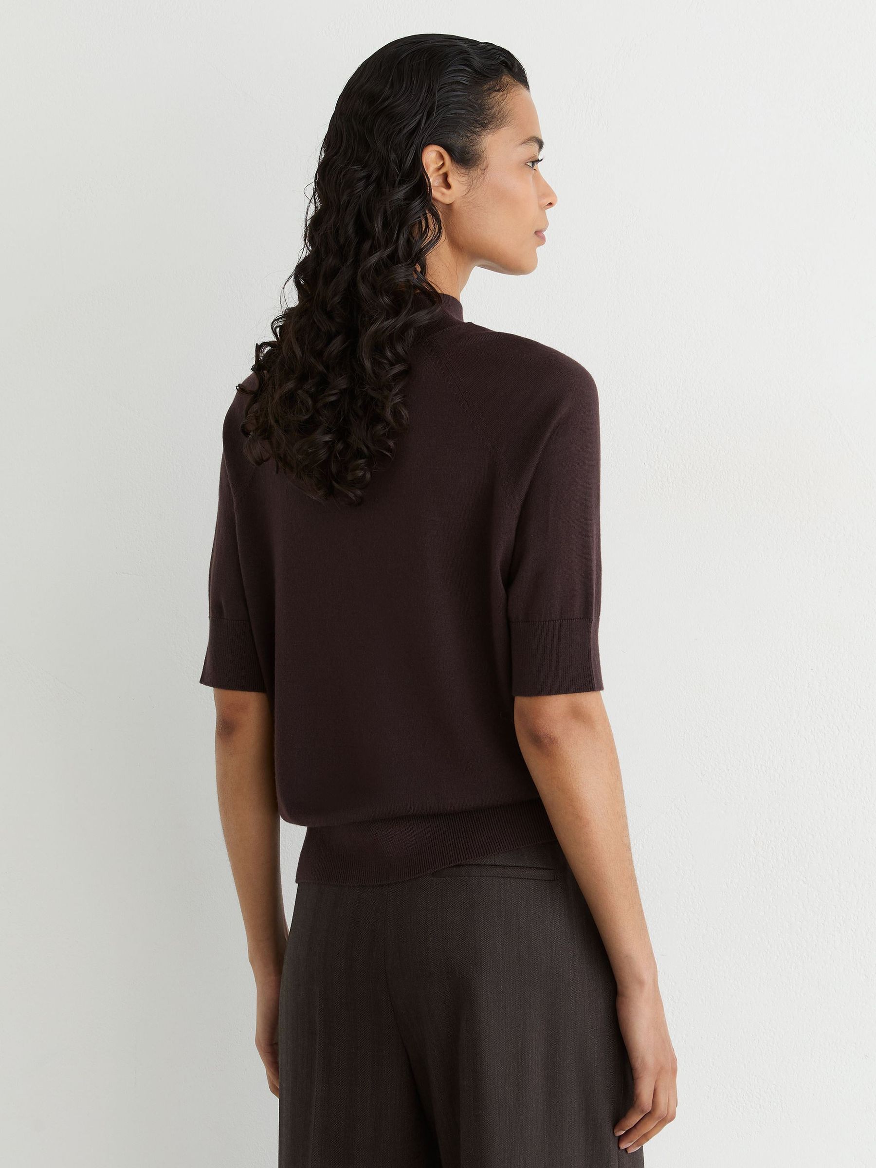 Merino Wool Funnel-Neck Top in Grape Burgundy - Image 5 of 6