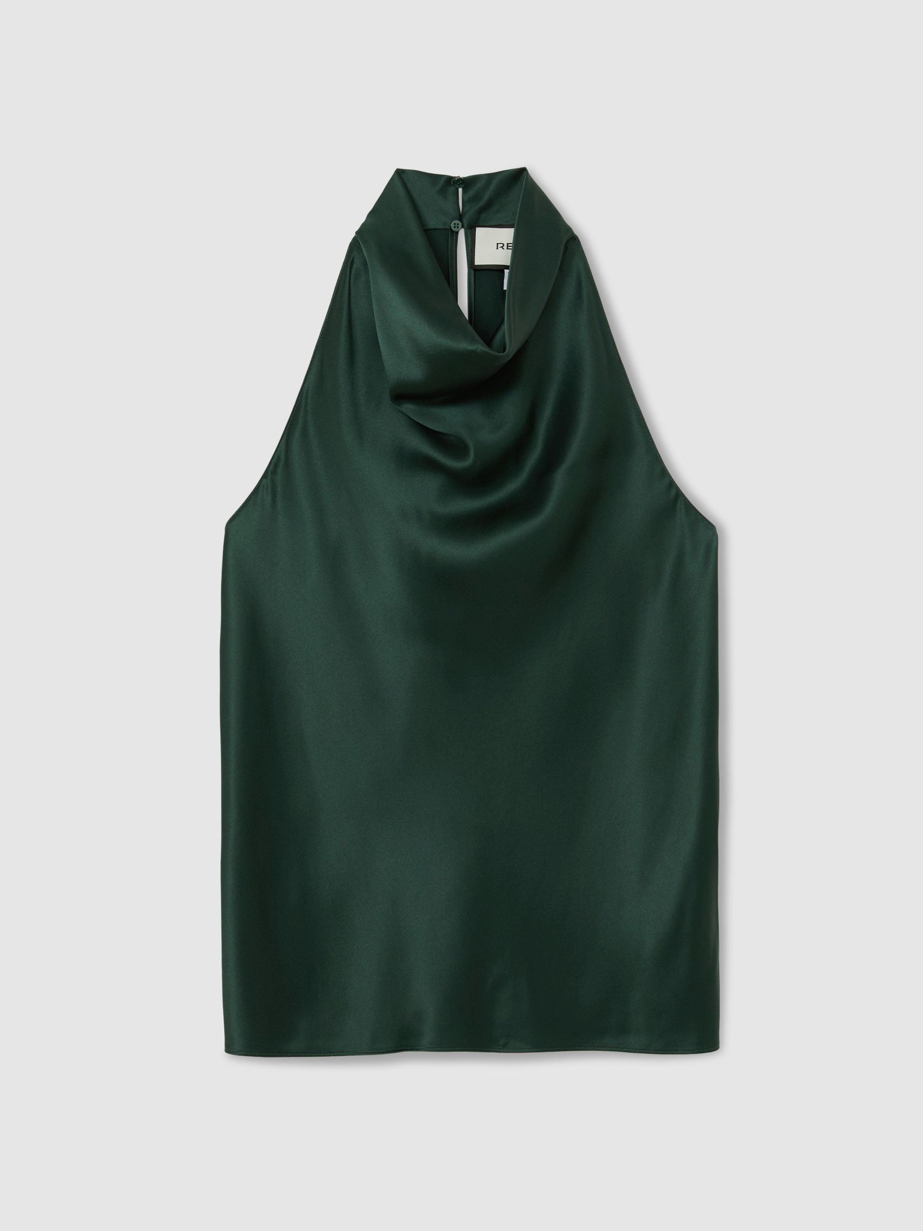 Silk Cowl-Neck Sleeveless Top in Teal Green - Image 2 of 7