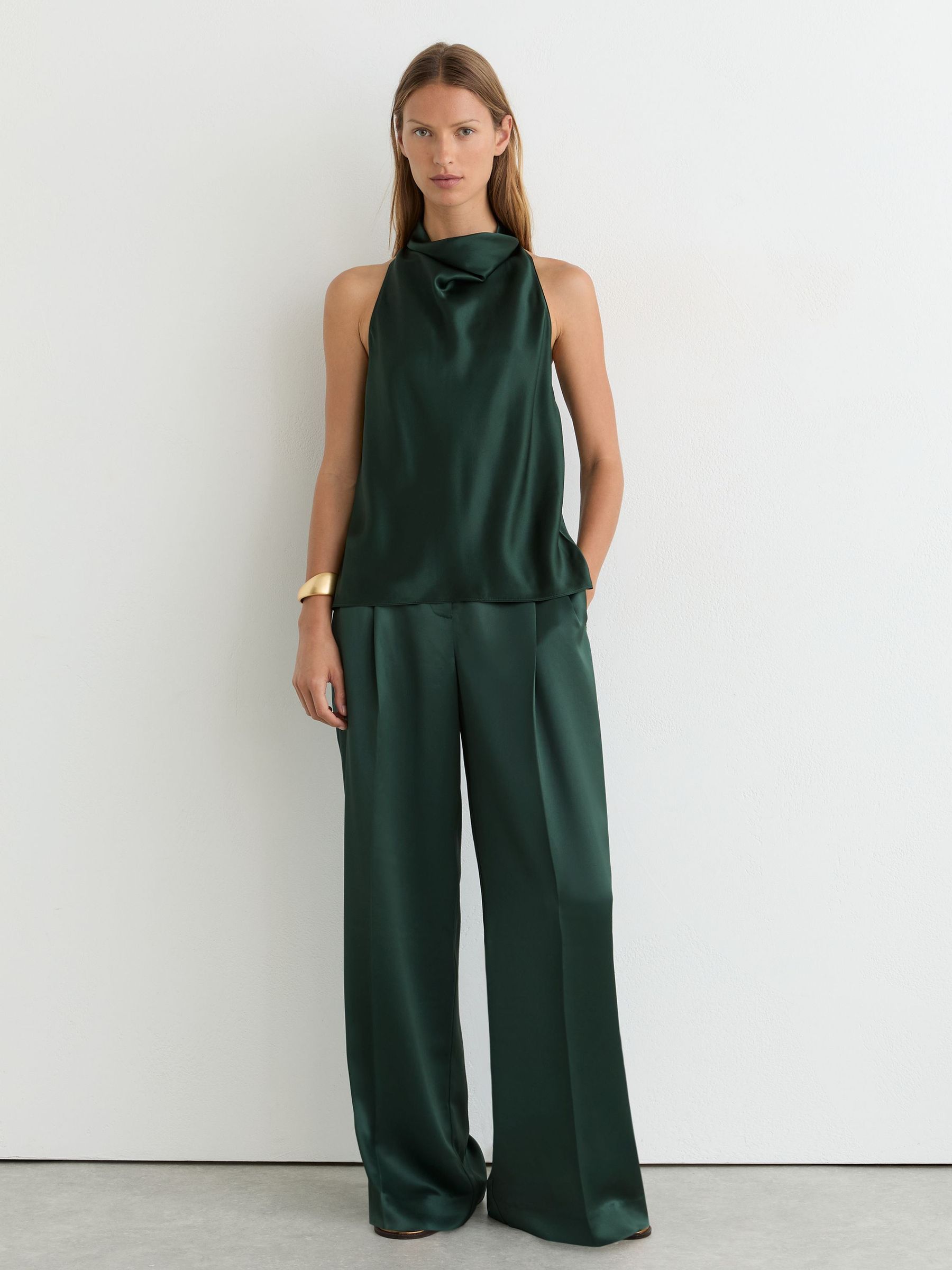Silk Cowl-Neck Sleeveless Top in Teal Green - Image 4 of 7