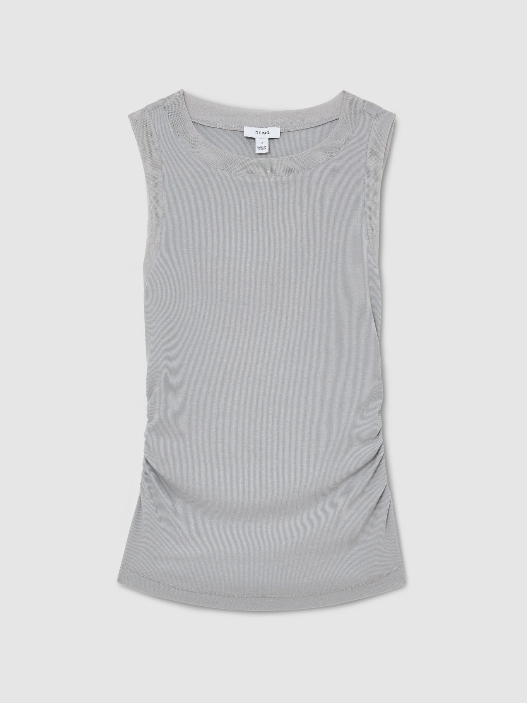 Modal-Cotton Sheer-Trim Ruched Vest in Grey - Image 2 of 7