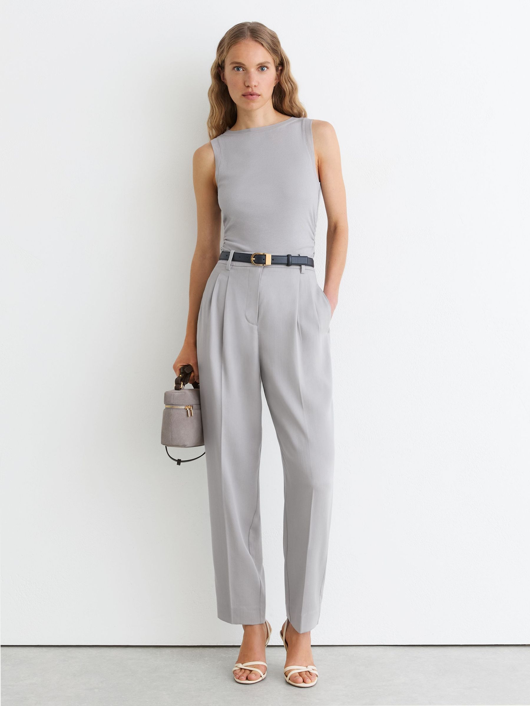 Modal-Cotton Sheer-Trim Ruched Vest in Grey - Image 3 of 7