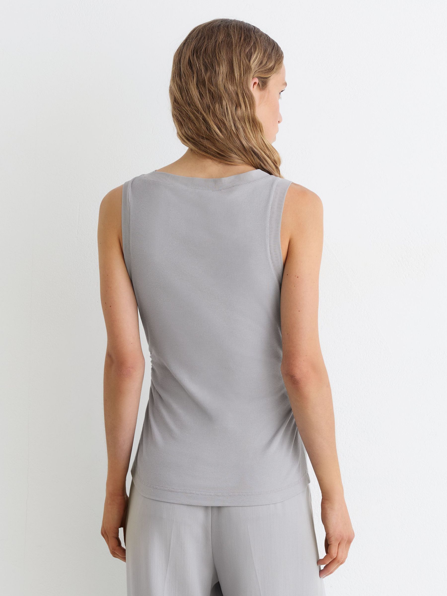Modal-Cotton Sheer-Trim Ruched Vest in Grey - Image 5 of 7