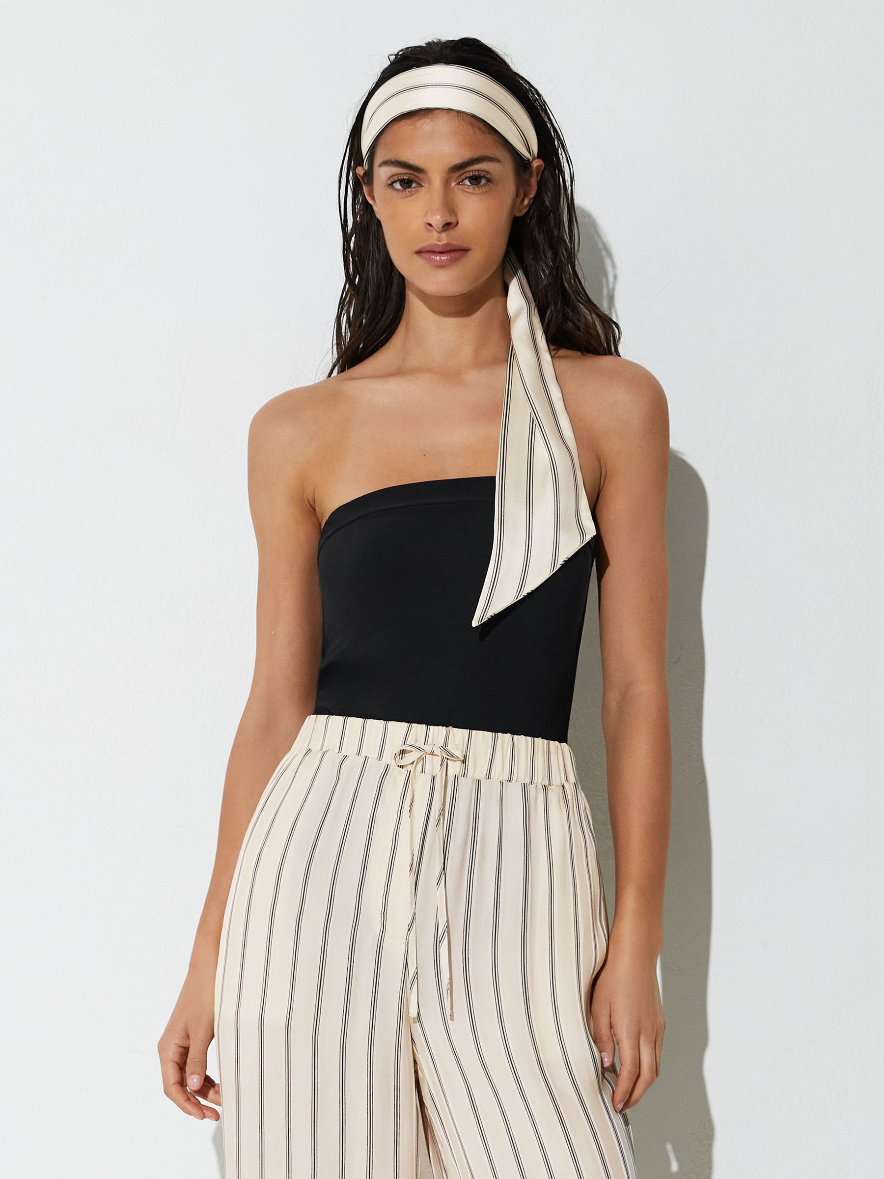 Bandeau Scarf-Belt Halterneck Swimsuit in Black Print - Image 6 of 7