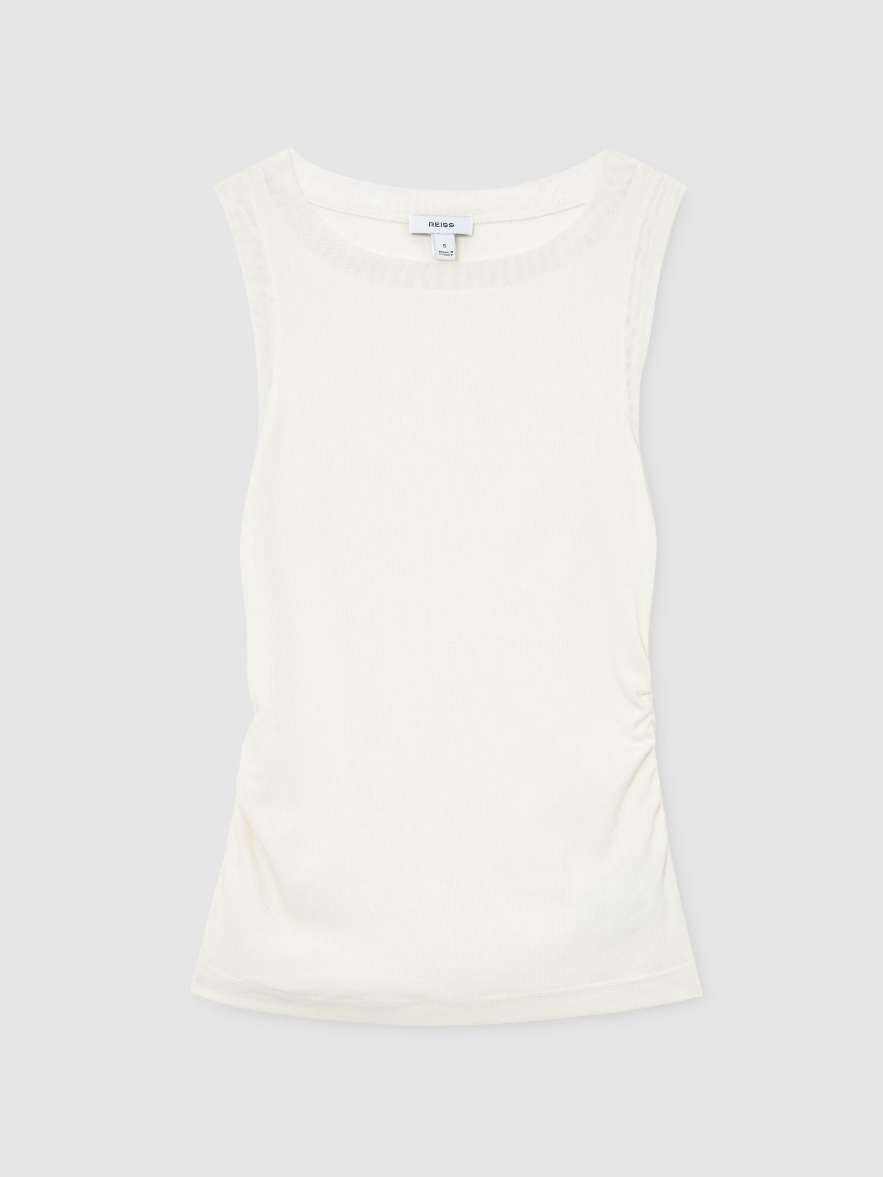 Modal-Cotton Sheer-Trim Ruched Vest in White - Image 2 of 6